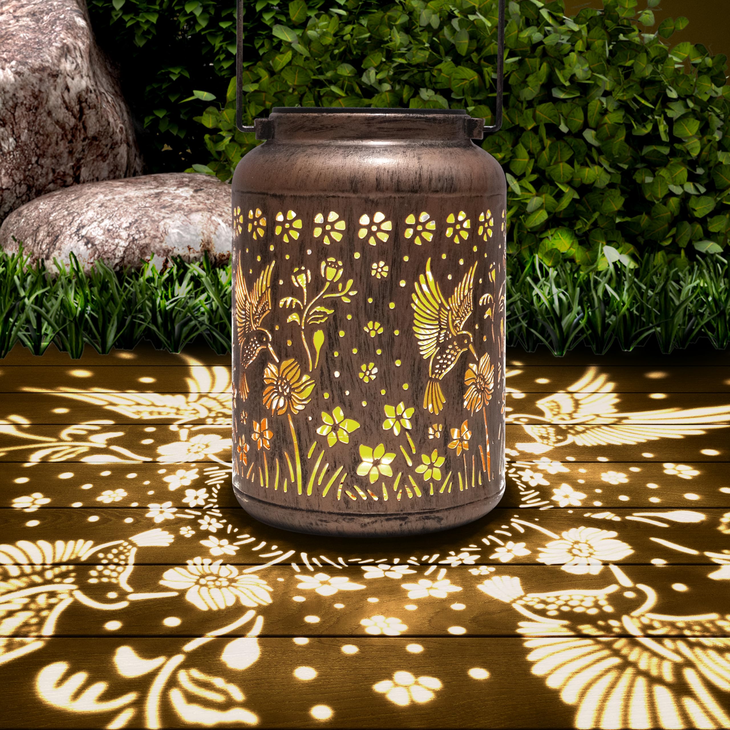 Hummingbird Solar Lantern Outdoor Hanging Solar Light - Ip65 Waterproof Led Decorative Lantern For Patio  Pathway  Or Tabletop. Perfect Mothers Day Gift For Women  Unique Metal Decor