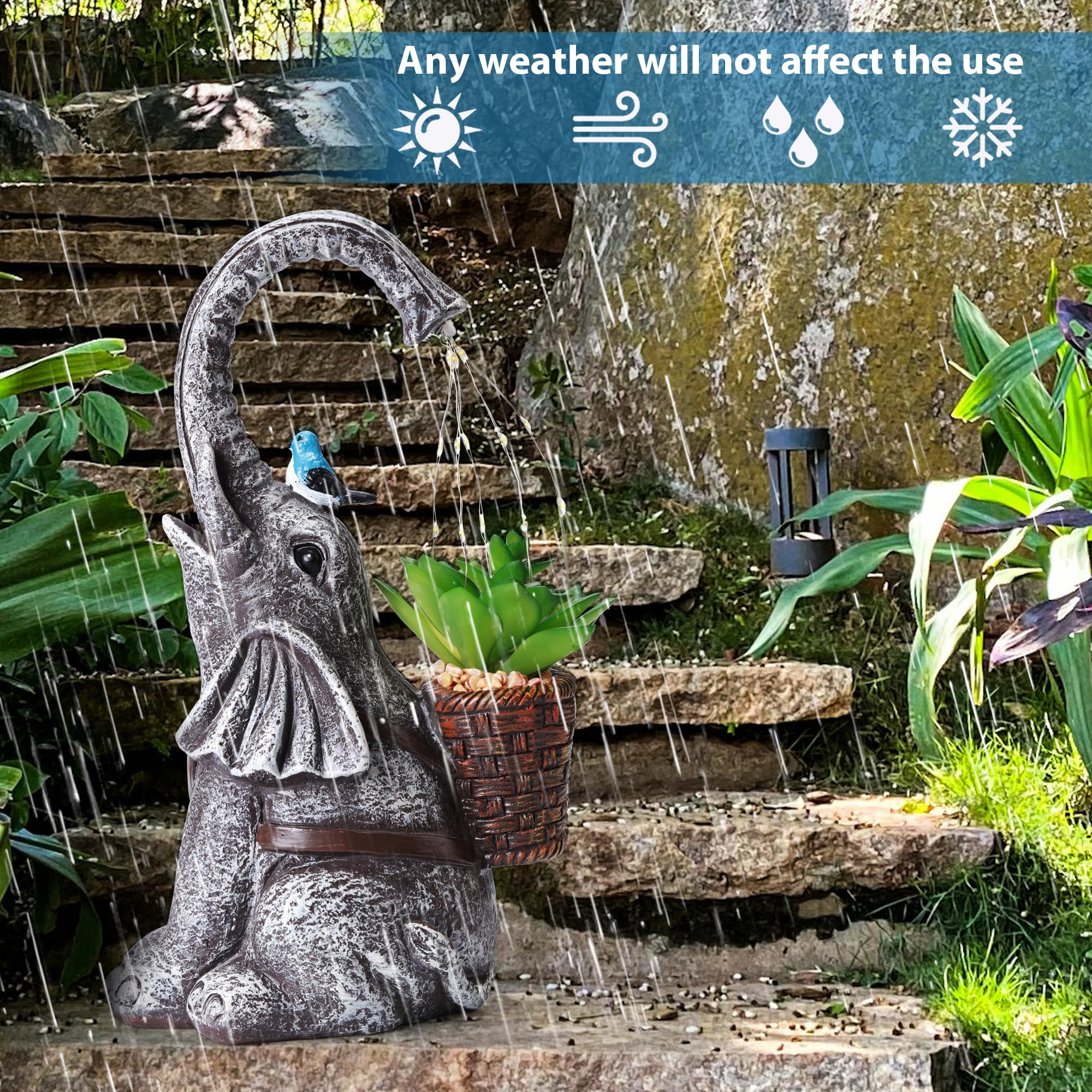 Fhwty Solar Elephant Watering Effect Led Lights Garden Statue, Outdoor Garden Decor For Lawn, Balcony, Yard, Gifts For Mom, Gran