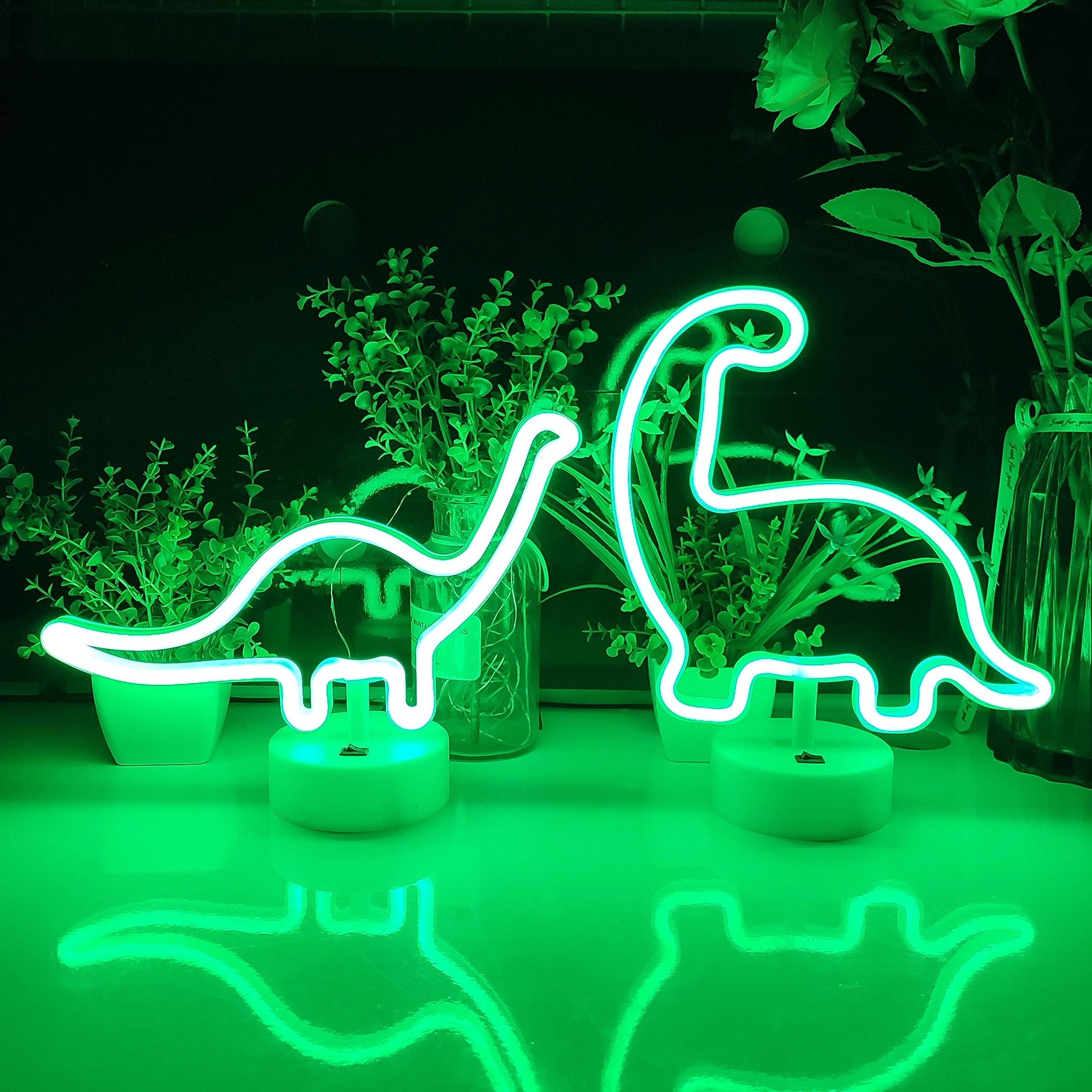 JYWJ Neon Dinosaur Sign - USB/3-AA Battery Powered LED Light, Green, Flexible Tube, Model JY-NEON-001