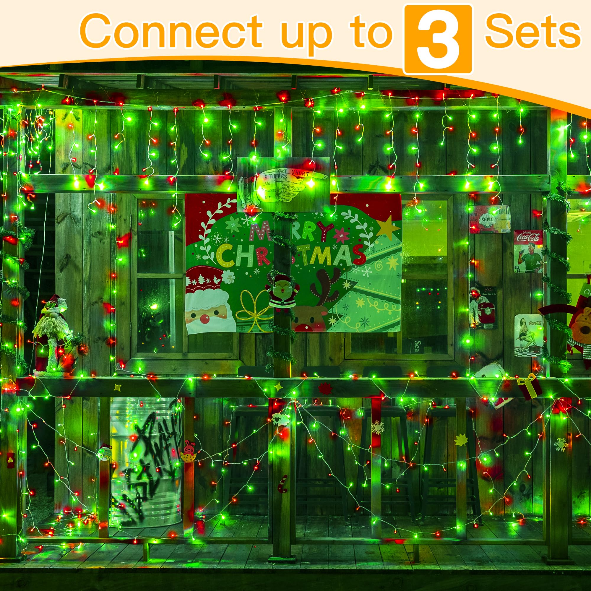 Ollny Icicle Lights For Outside 396Led 32Ft, Red And Green Christmas Light With Remote 8Modes Timers Waterproof, Plug In Connect