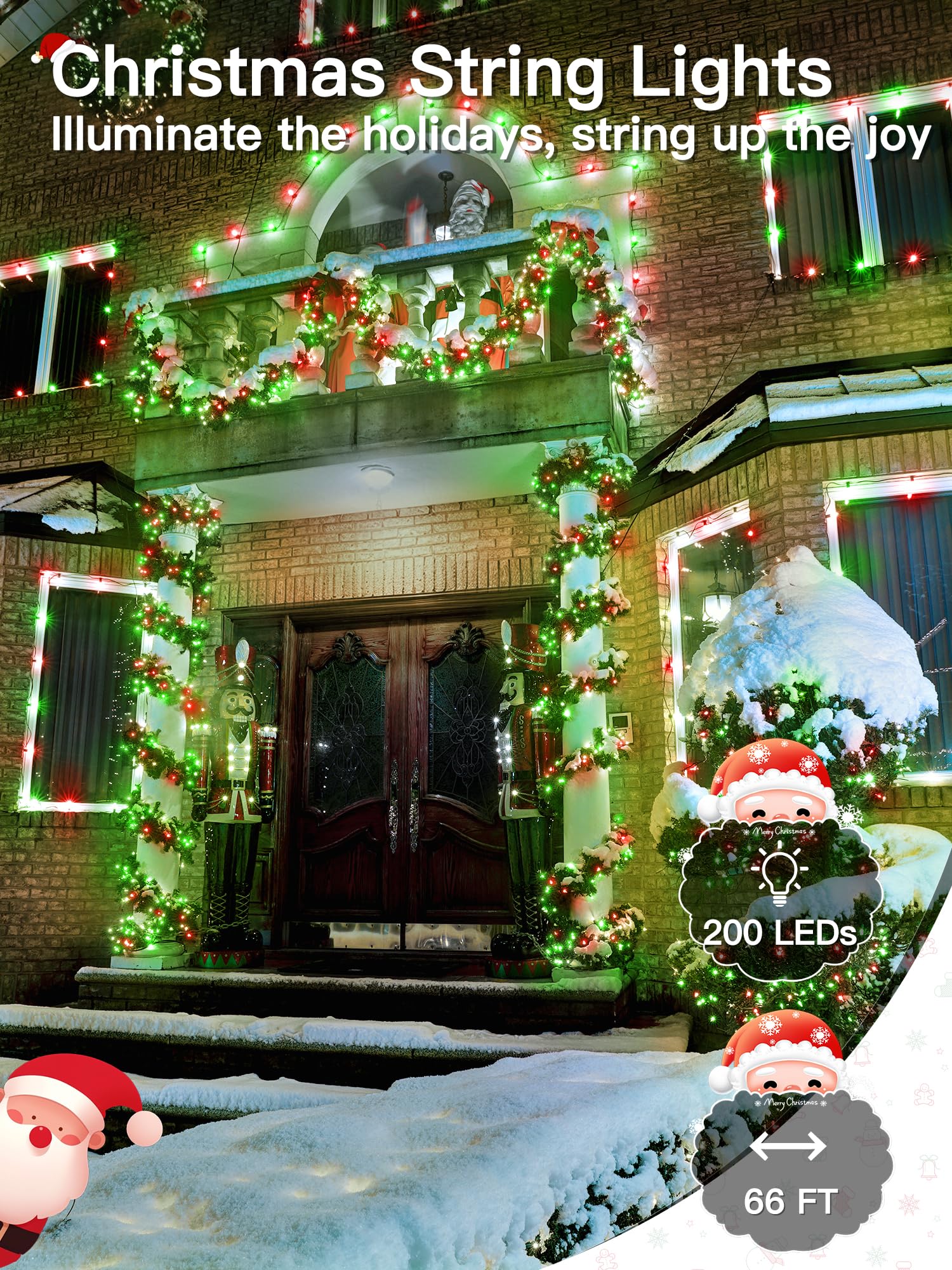 Guhope Christmas Lights 66Ft 200 Led  Christmas Tree Light With 8 Lighting Modes  Outdoor Waterproof String Lights With Remote And Timer  Fairy Light For Holiday Decor (Red And Green)