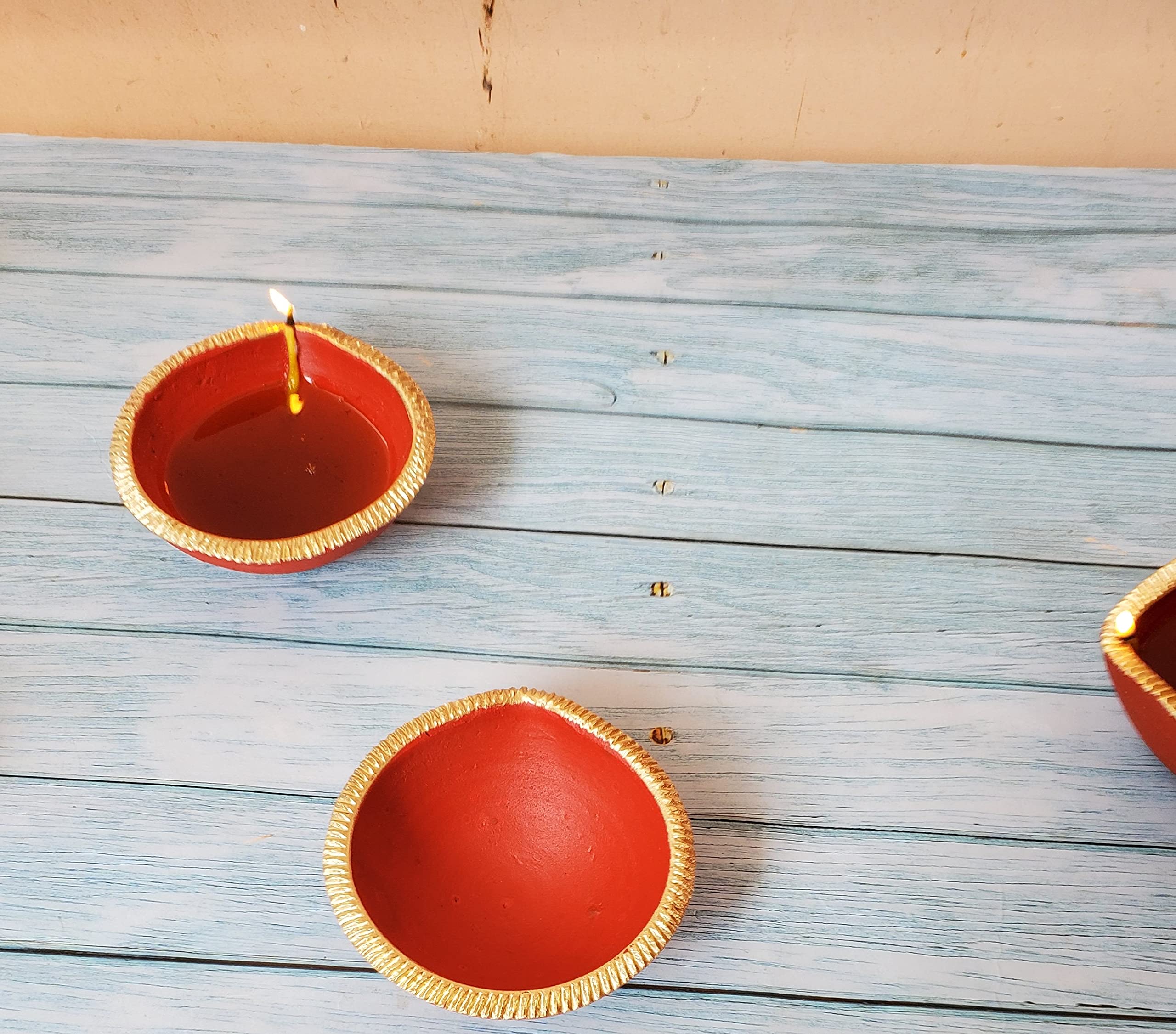 Pure Source India Terracotta Handmade Decorative Diya'S, 3 Inch, 6 Pieces, Multicolor