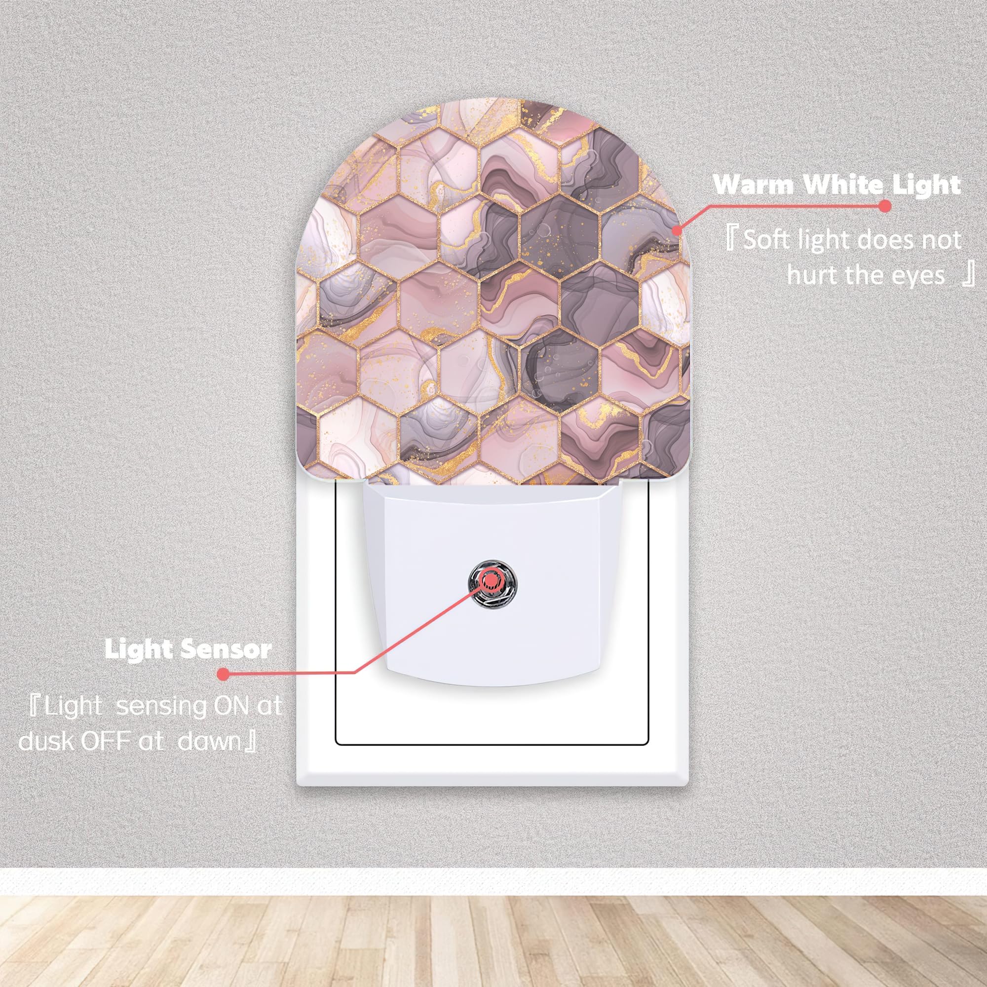 Axxitude Pink Flow Marble Ink Hexagons Night Lights Plug Into Wall For Girls Boys Room,Night Light Led Lamp Dusk To Dawn Sensor