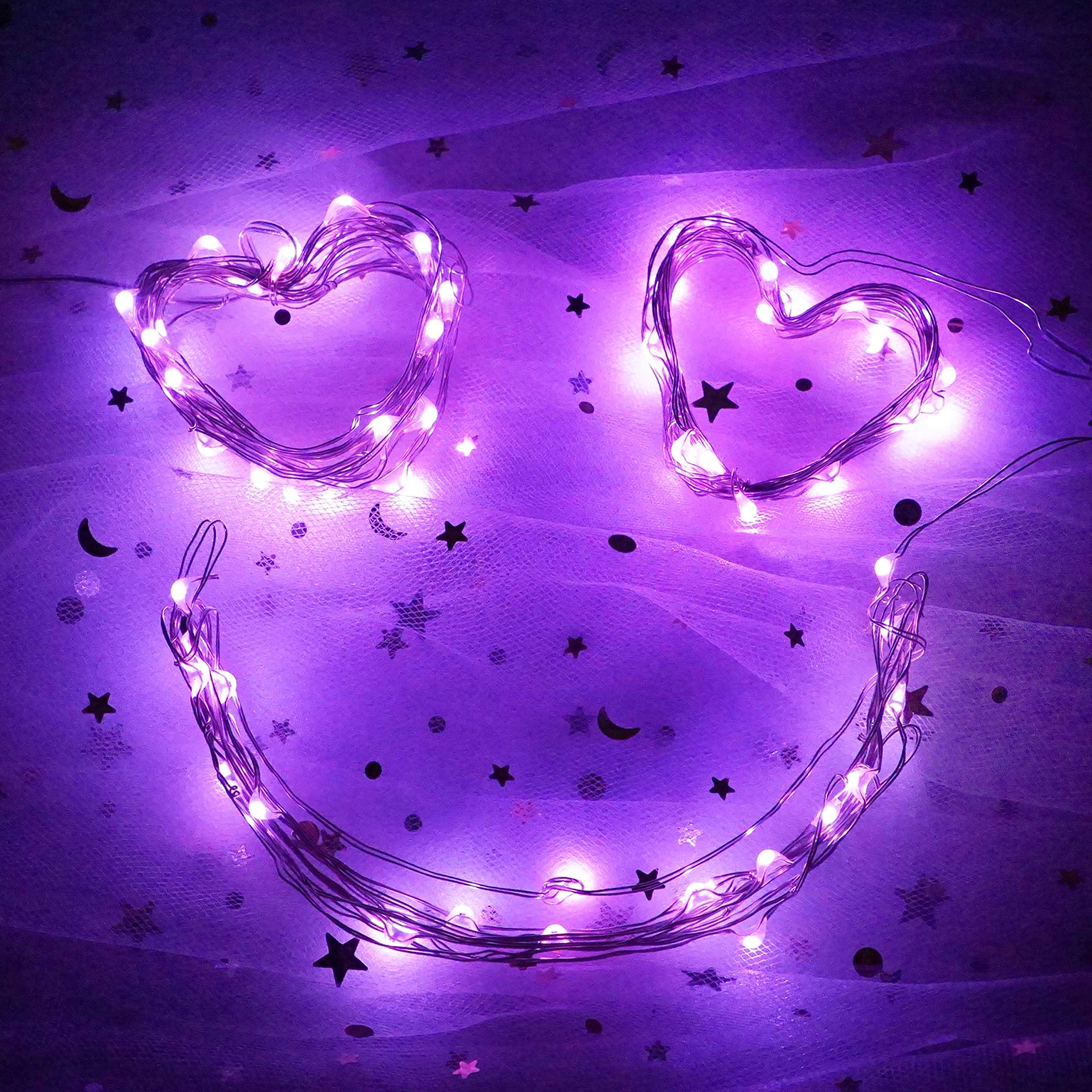 NiniTe LIGHTS 3 Pack Battery Operated Fairy Lights, 6.6ft, 20 LED, Copper Wire, Purple, Model 20cell-3p