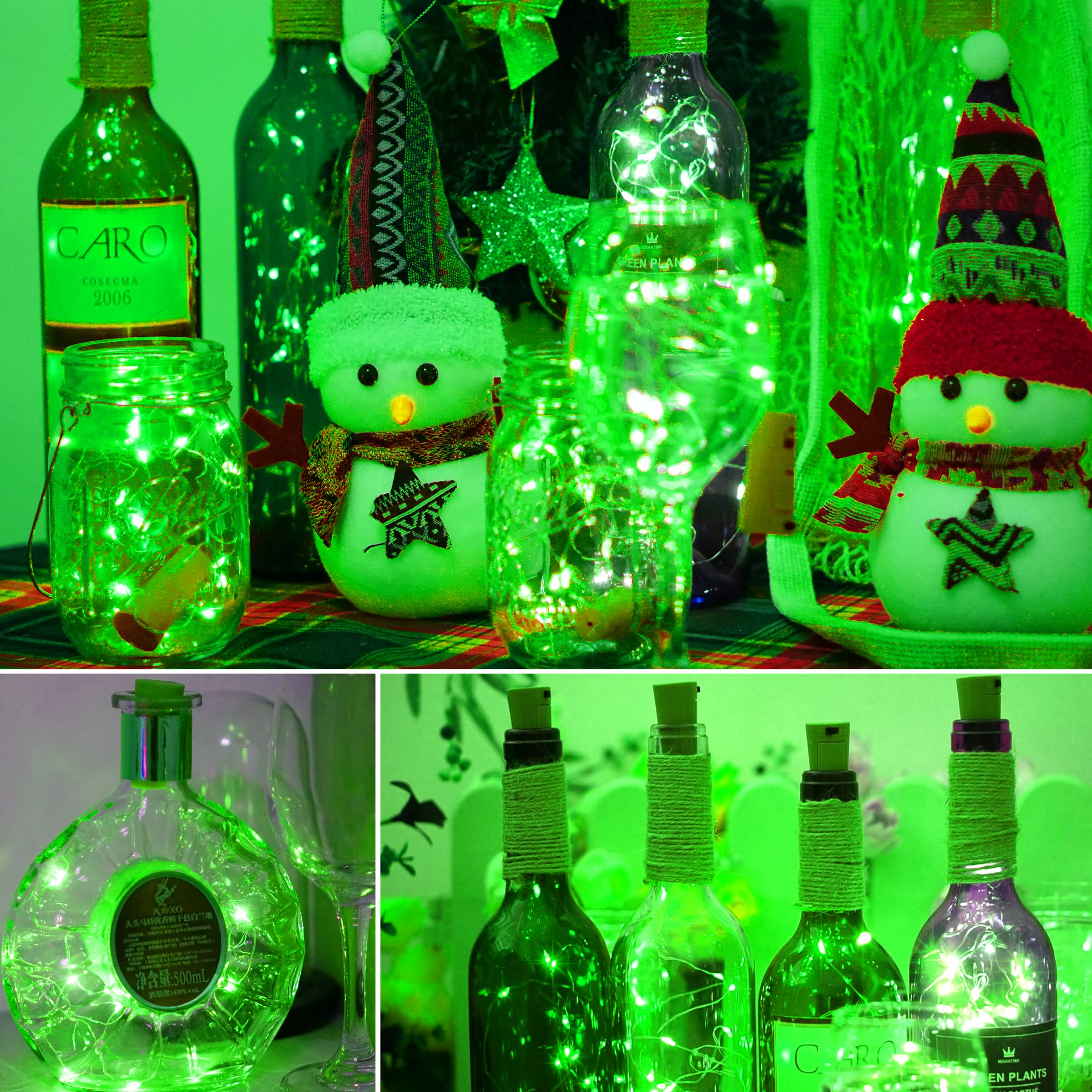12 Packs 20 Led Wine Bottle Lights With Cork - Green Fairy String Lights Battery Operated Liquor Bottle Cork Lights For Vase Jars St Patricks Day,Christmas,Halloween Party Decor Table Centerpieces