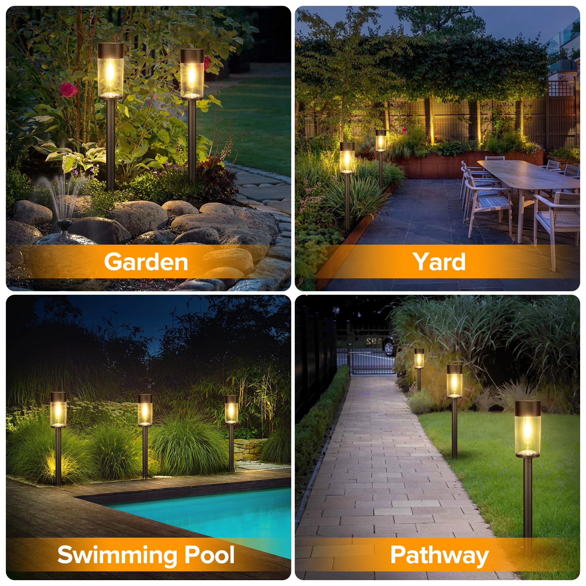 Ume 10 Pack Solar Pathway Lights Outdoor  Bright Solar Garden Lights With Metal Design-Ip65 Waterproof  Auto On/Off  3000K Led Landscape Lighting For Yard  Lawn  Walkway  Driveway  Patio Decor