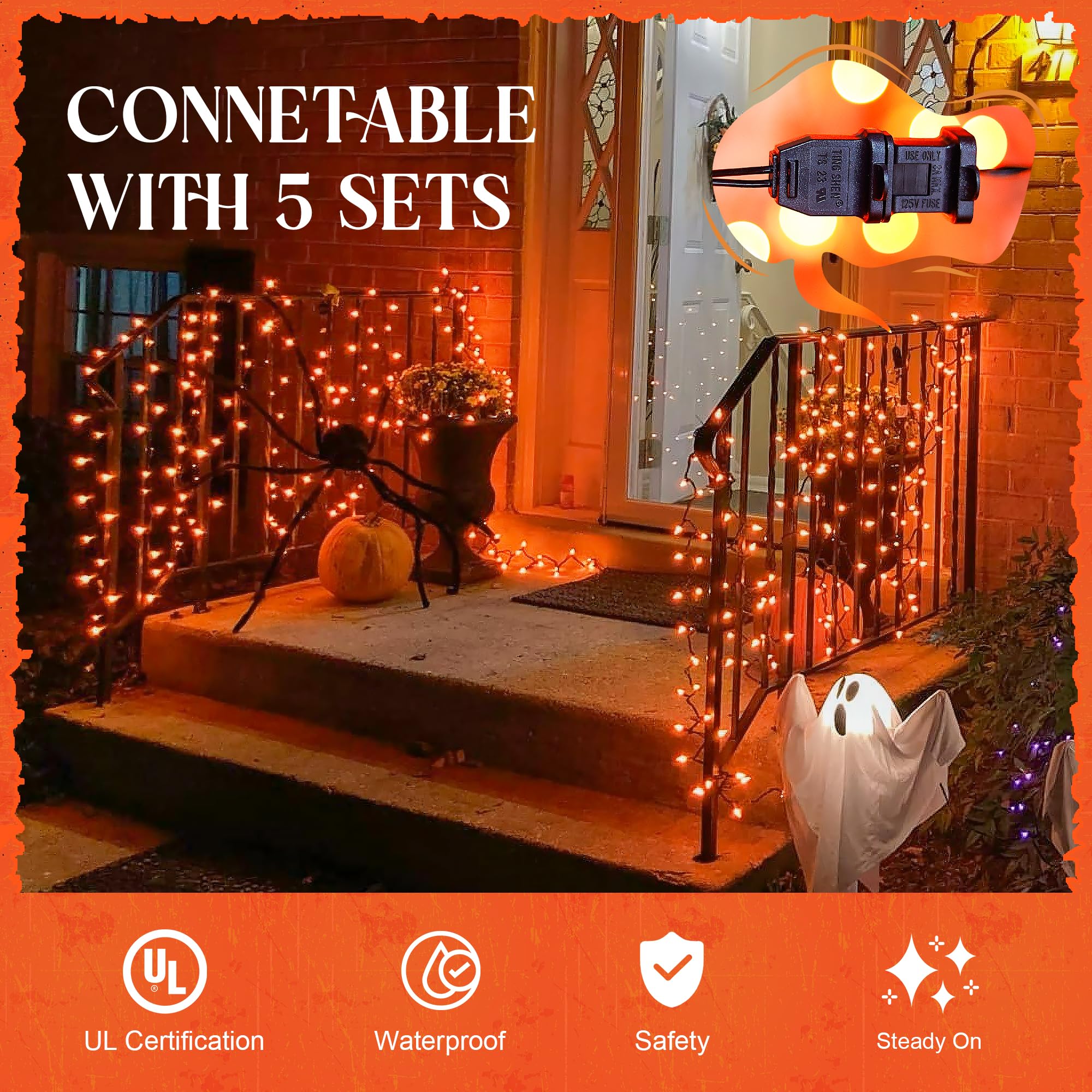 woohaha Outdoor Halloween Lights - 100 Count Mini Orange String Lights, 23 Feet, Black Wire, Copper, Connectable for Garden and Party Decor