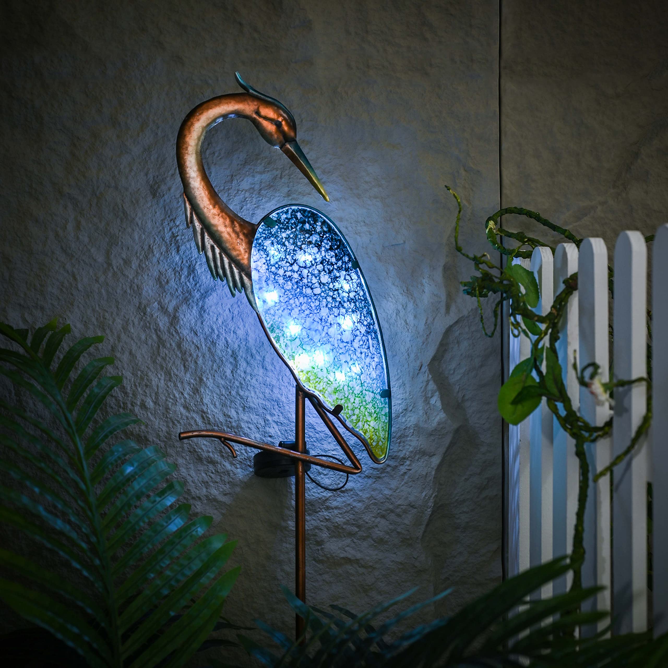 Teresa'S Collections Blue Heron Solar Lights, Metal Yard Art For Garden Decor, 43&quot;