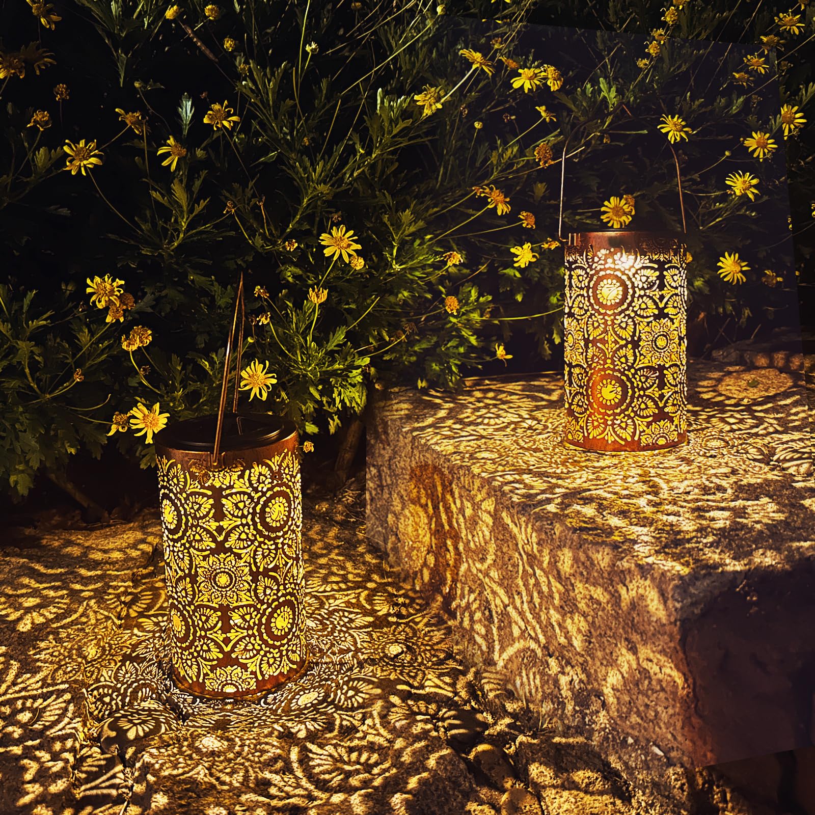 Solar Lanterns Outdoor Hanging Lantern Lights,Sunflower Metal Decor Lanterns-Waterproof Led Decorative Light For Garden Patio Ya