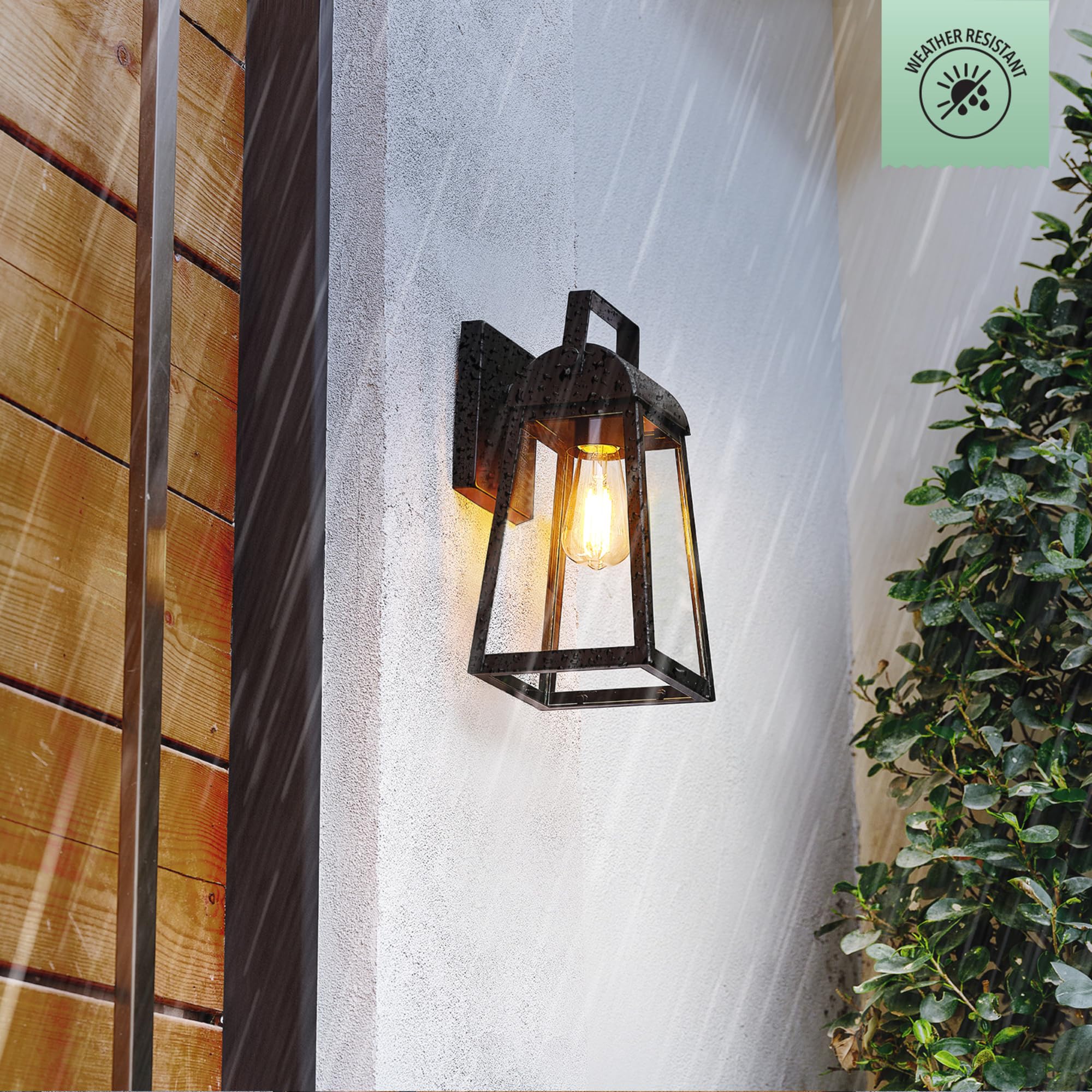 Globe Electric 1-Light Outdoor Wall Sconce, Matte Black, Clear Glass Shade, Model 60000029