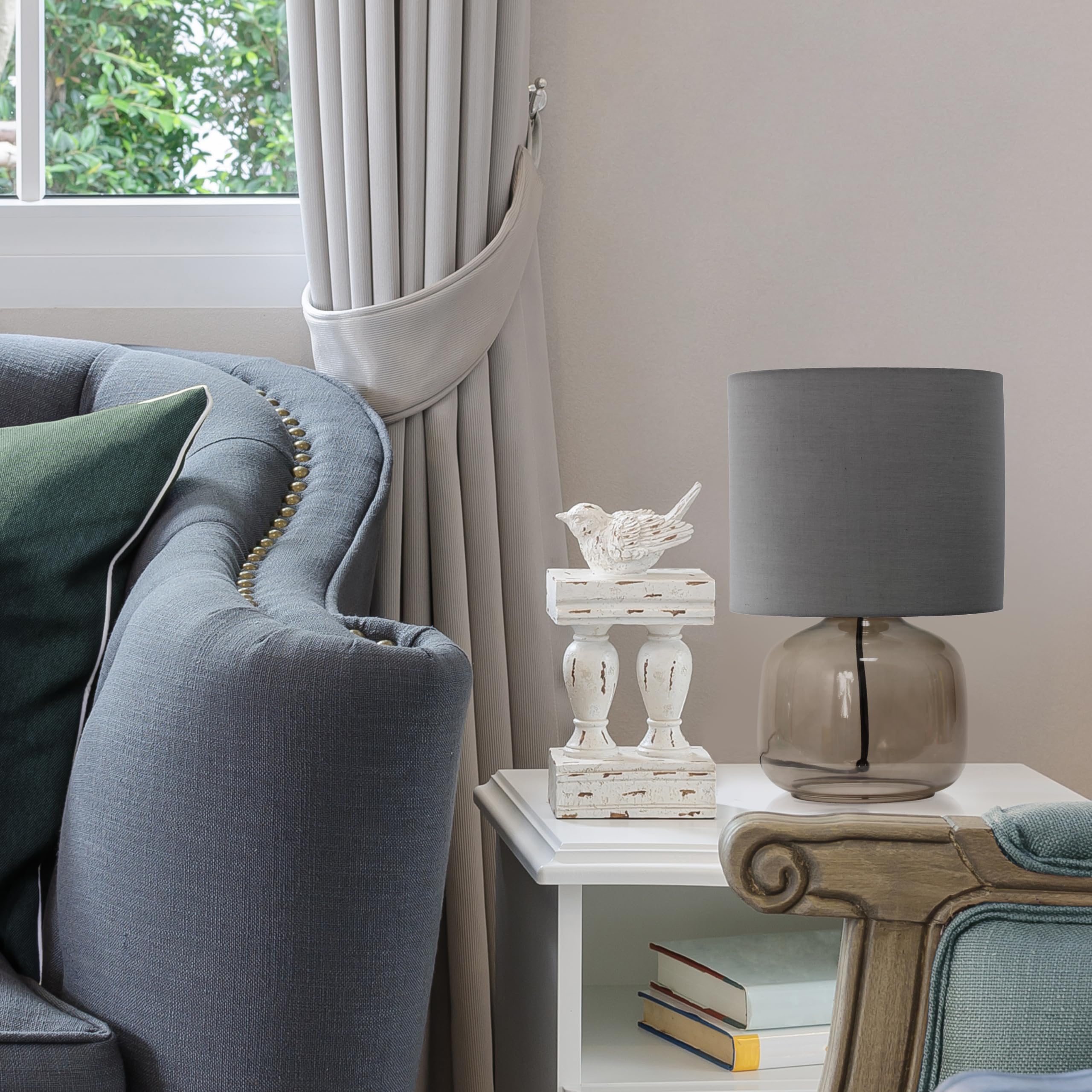 Simple Designs Lt1211-Smg 13.75'' Contemporary Glass Table Lamp, Smoke Gray With Gray Shade