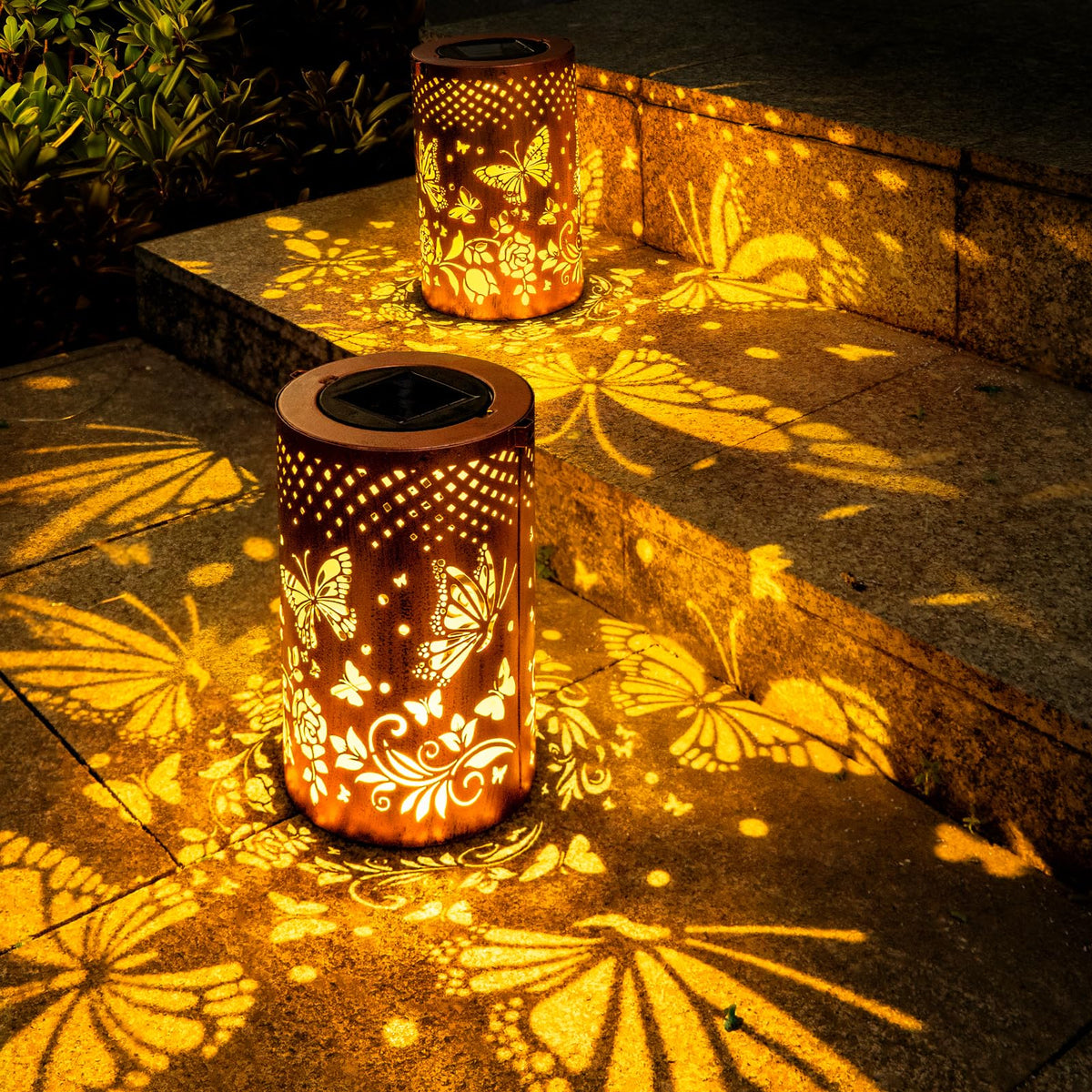 Firgione Butterfly Solar Lanterns Outdoor 2 Pack - Vintage Hanging Solar Lights Unique Birthday Gifts For Women Mom Grandma Led