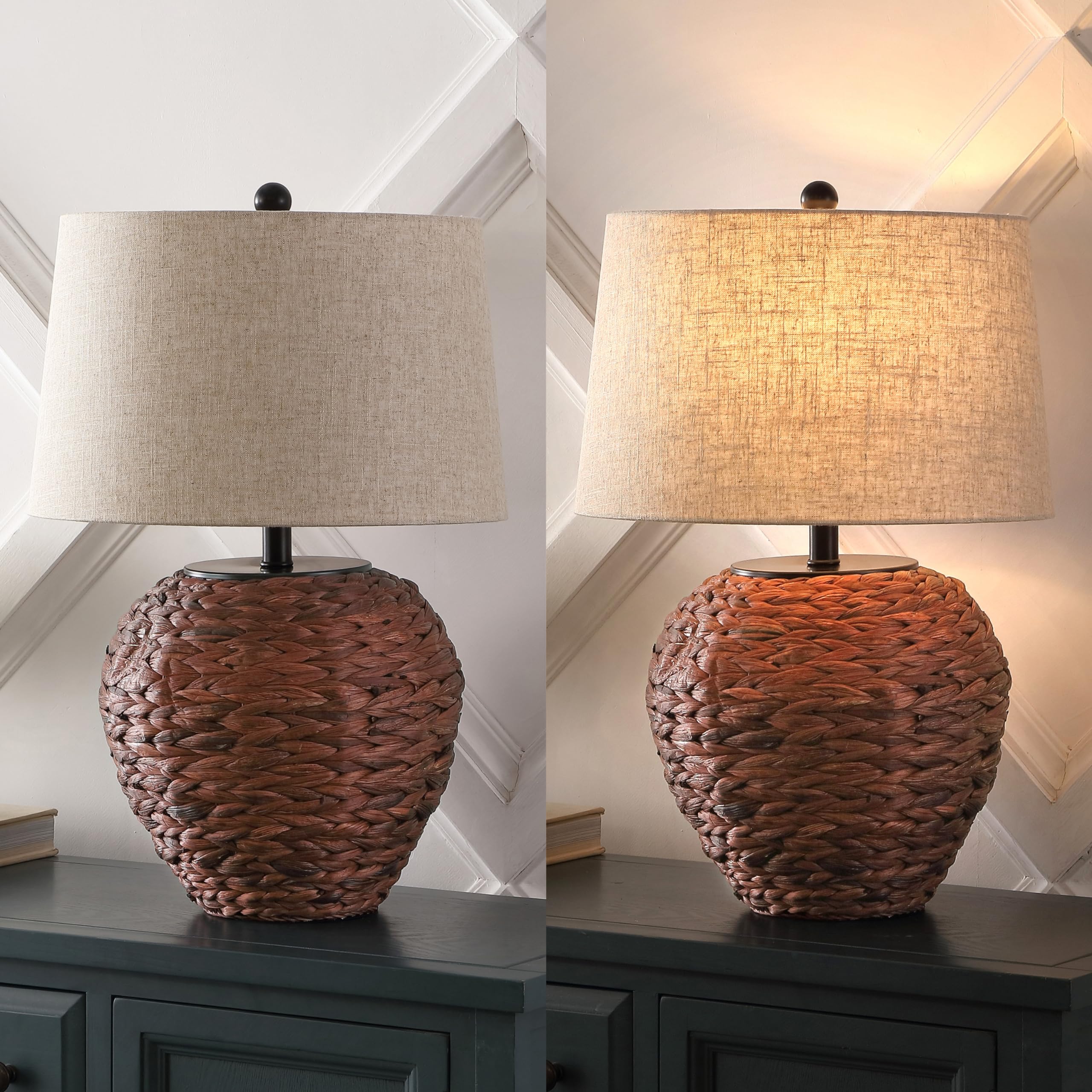 JONATHAN Y Alaro LED Table Lamp Water Hyacinth 24.5in Dark Brown JYL6501B for Bedroom Living Room Office