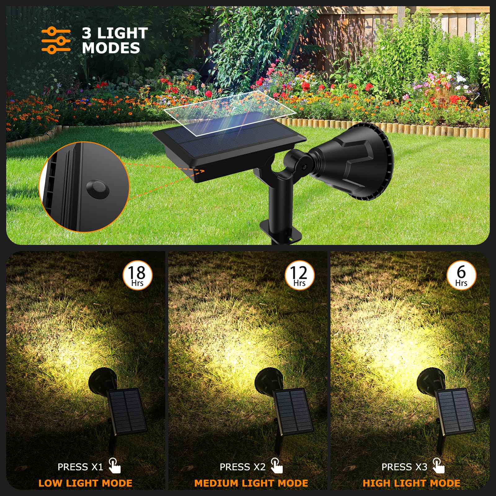 Xtgtp Solar Spot Lights Outdoor, 21 Leds, Ip67 Waterproof, Warm White, 6 Pack - 2-In-1