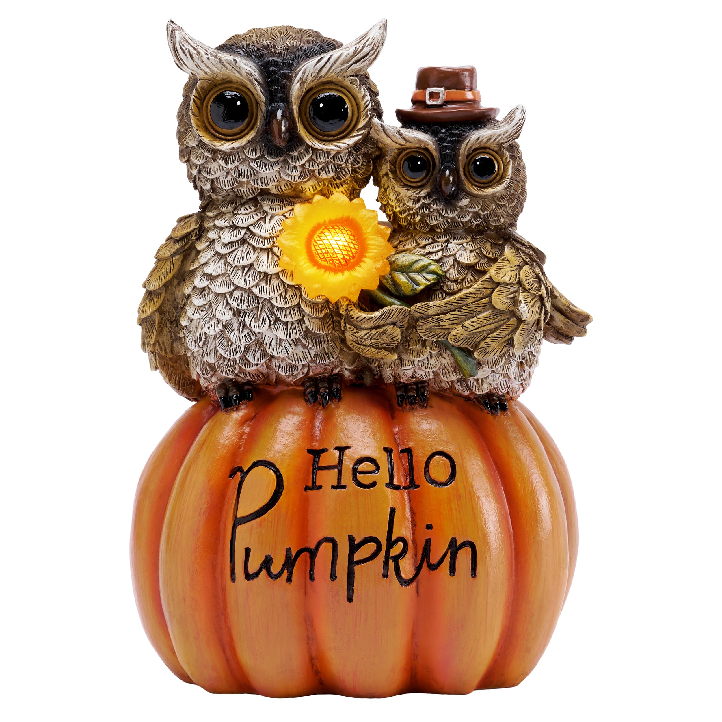 TERESAS COLLECTIONS Fall Decor  Fall Owl Decor  Owl Perch on Pumpkin with Solar Light  Outdoor Fall Decor Waterproof Resin  Fall Gifts Outdoor/Indoor  7.1