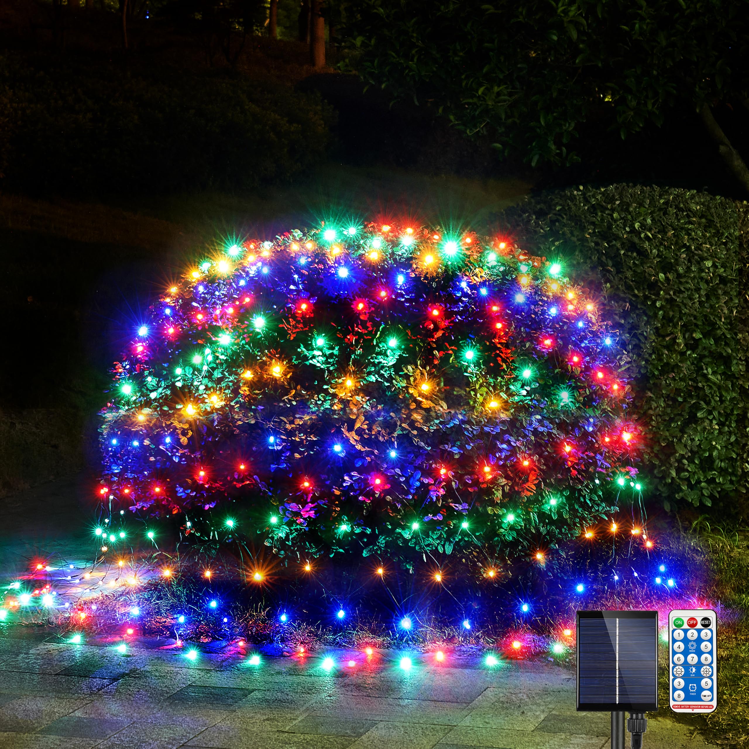 WBao Solar Christmas Net Lights, 360LED, 11.5ft x 6.9ft, Multicolor, 8 Lighting Modes, Waterproof, Remote Control
