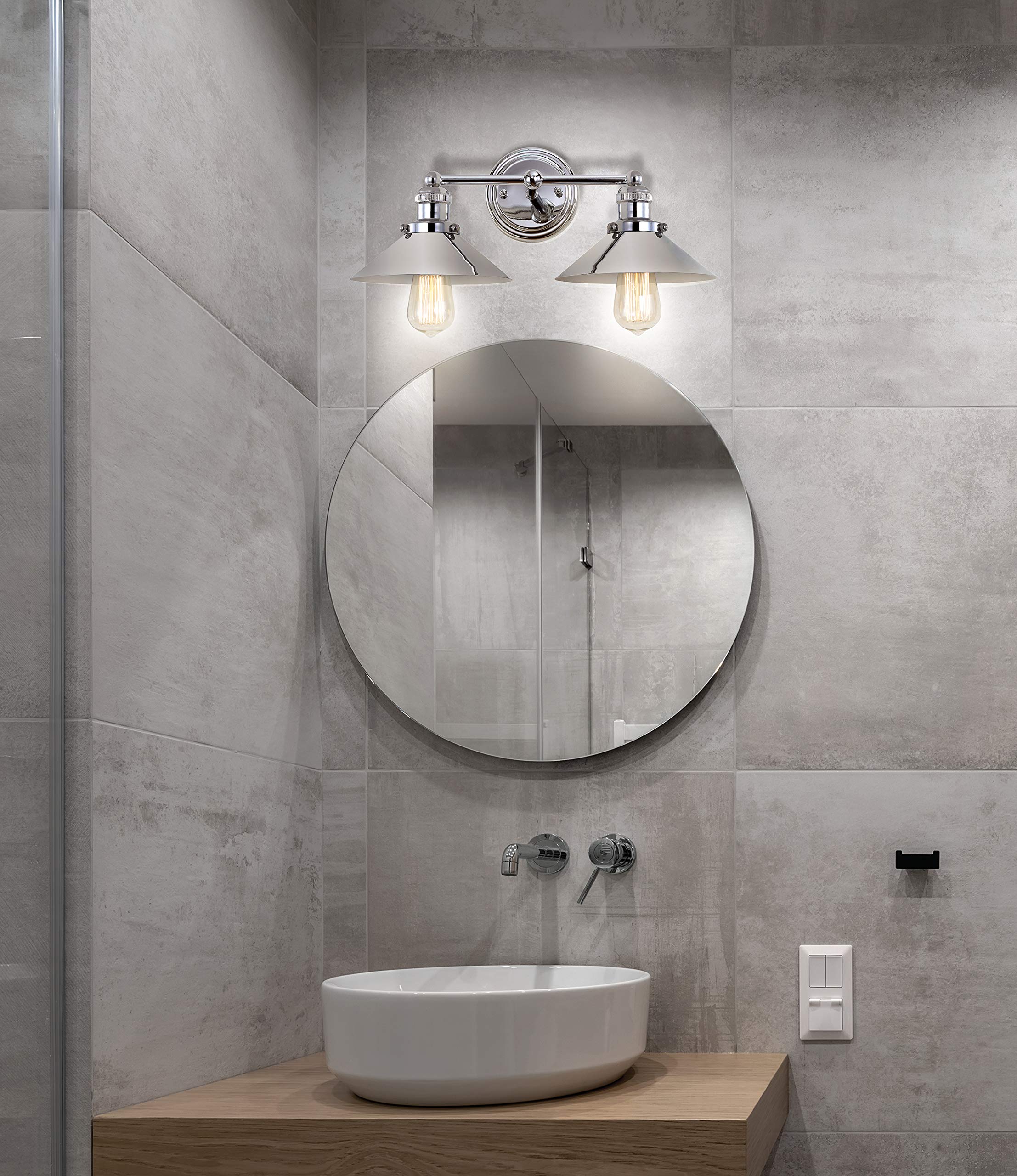 JONATHAN Y 2-Light Metal Shade Farmhouse Sconce, Chrome, Model JYL7424A, Includes Edison 25W Bulbs, Ideal for Bedroom and Bathroom