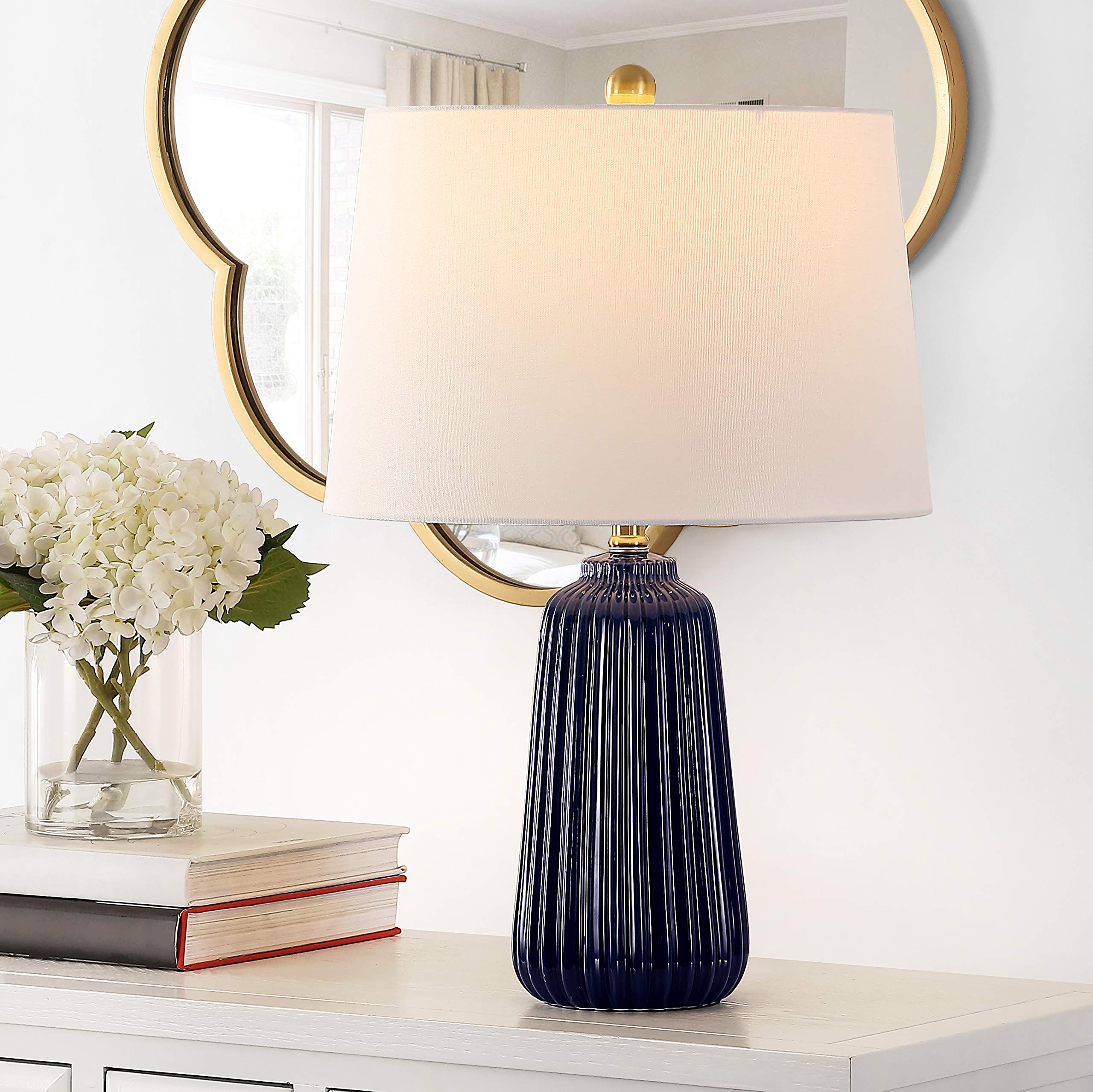 SAFAVIEH Lighting Collection Sawyer Modern Navy Blue Ceramic 24-inch Bedroom Living Room Home Office Desk Nightstand Table Lamp (LED Bulb Included)