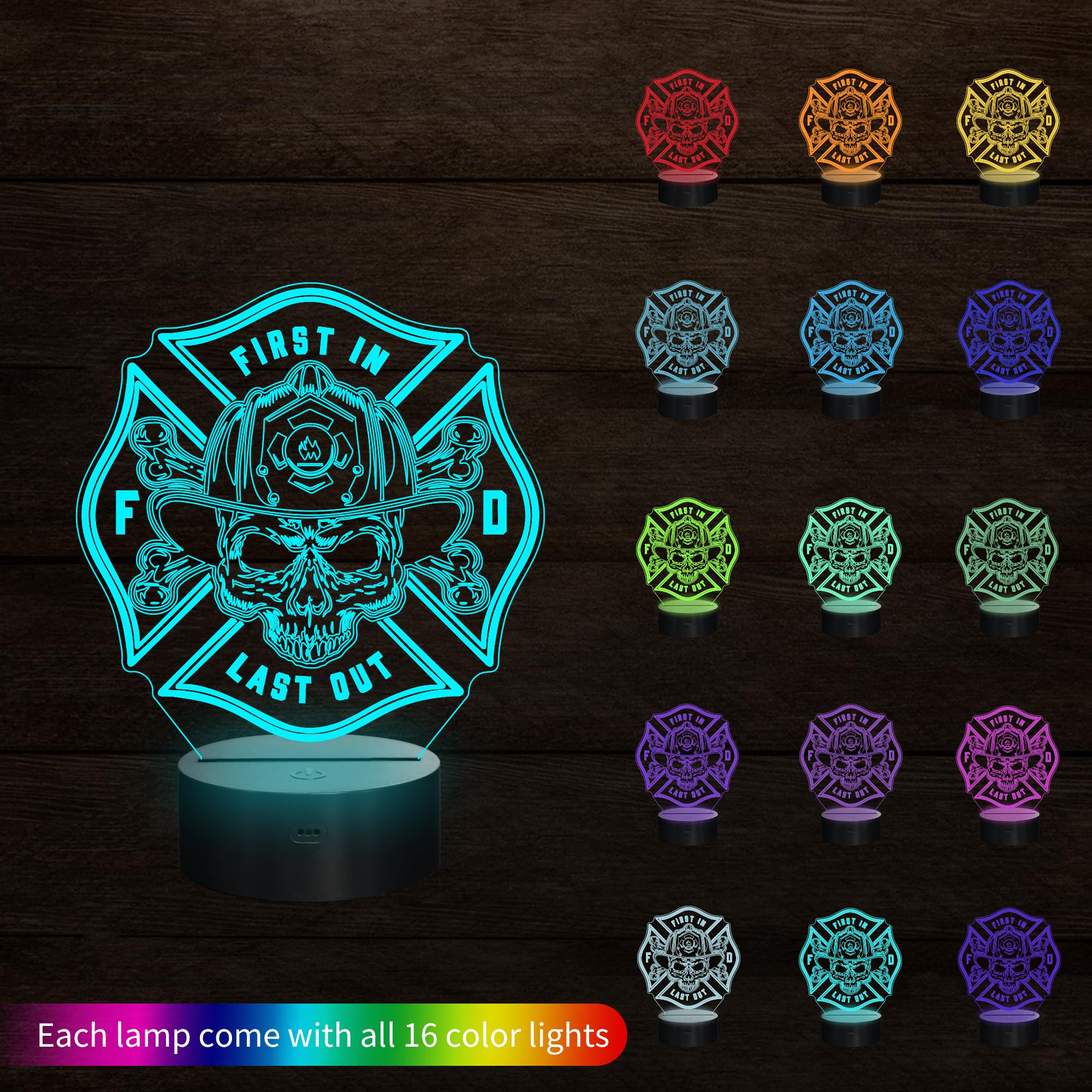 Anywin 3D Night Light For Firefighter, 16 Colors Change Smart Touch & Remote Control, Home Decor Led Bedside Table Desk Lamp, Ch