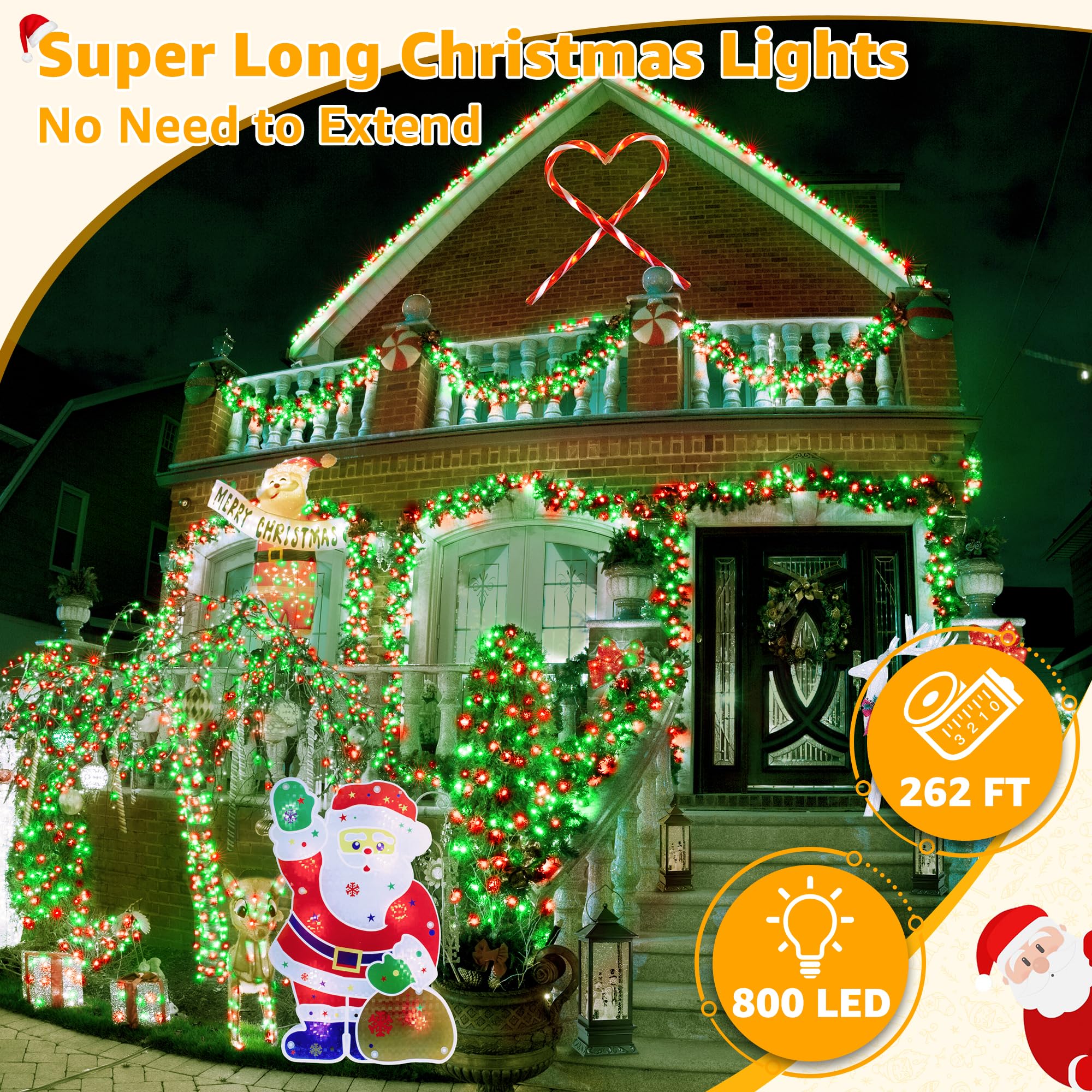 Ollny Christmas Lights Outdoor 800Led 262Ft, Red And Green Plug In Fairy Lights With Remote, 8 Modes Waterproof Timers Dimmable Led String Lights For Indoor House Outside Bedroom Patio Balcony