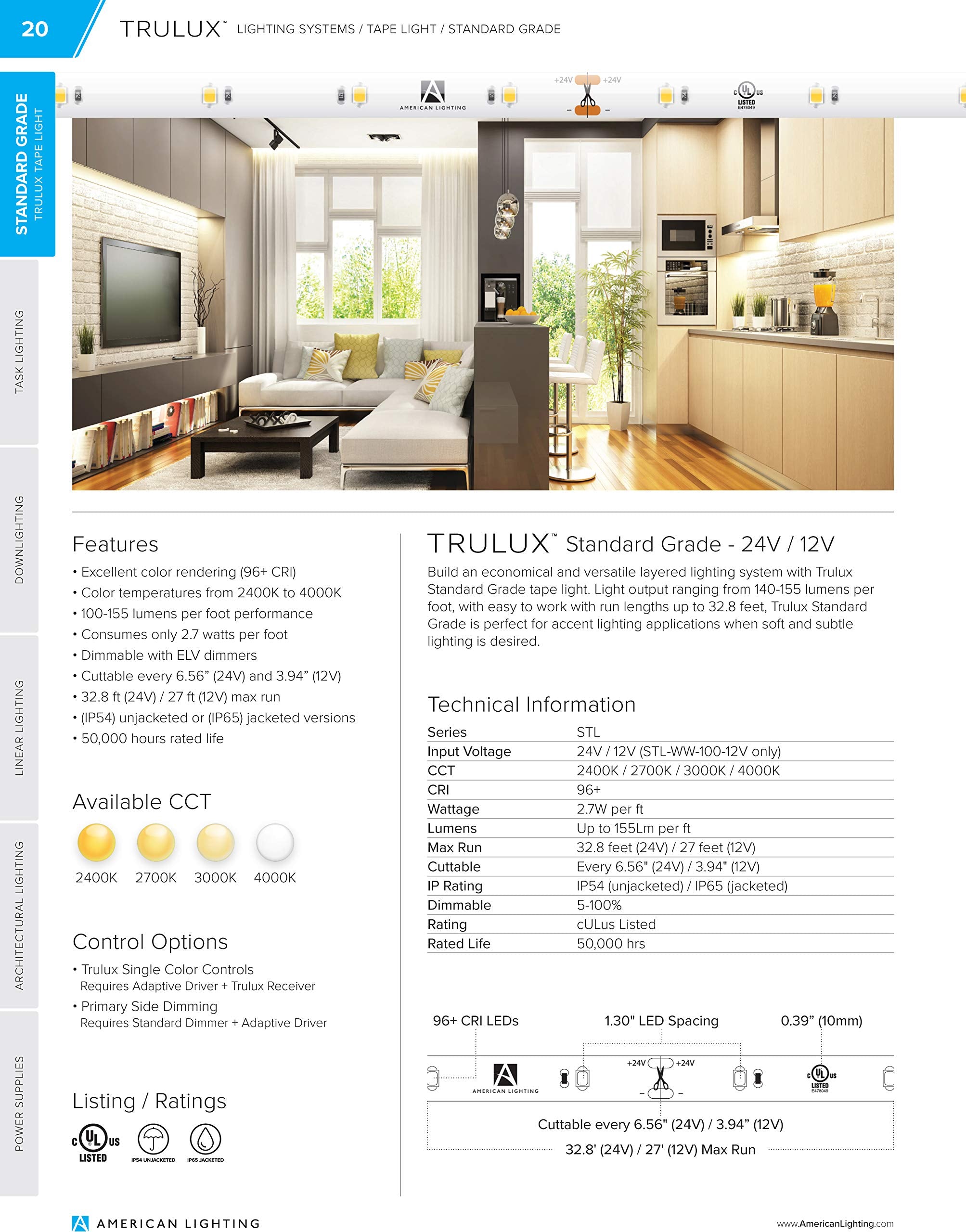 Trulux Ip54 Standard Grade Led Tape Light Reel, White 4000K, Reel - 32.8Ft, Stl-Wh-33