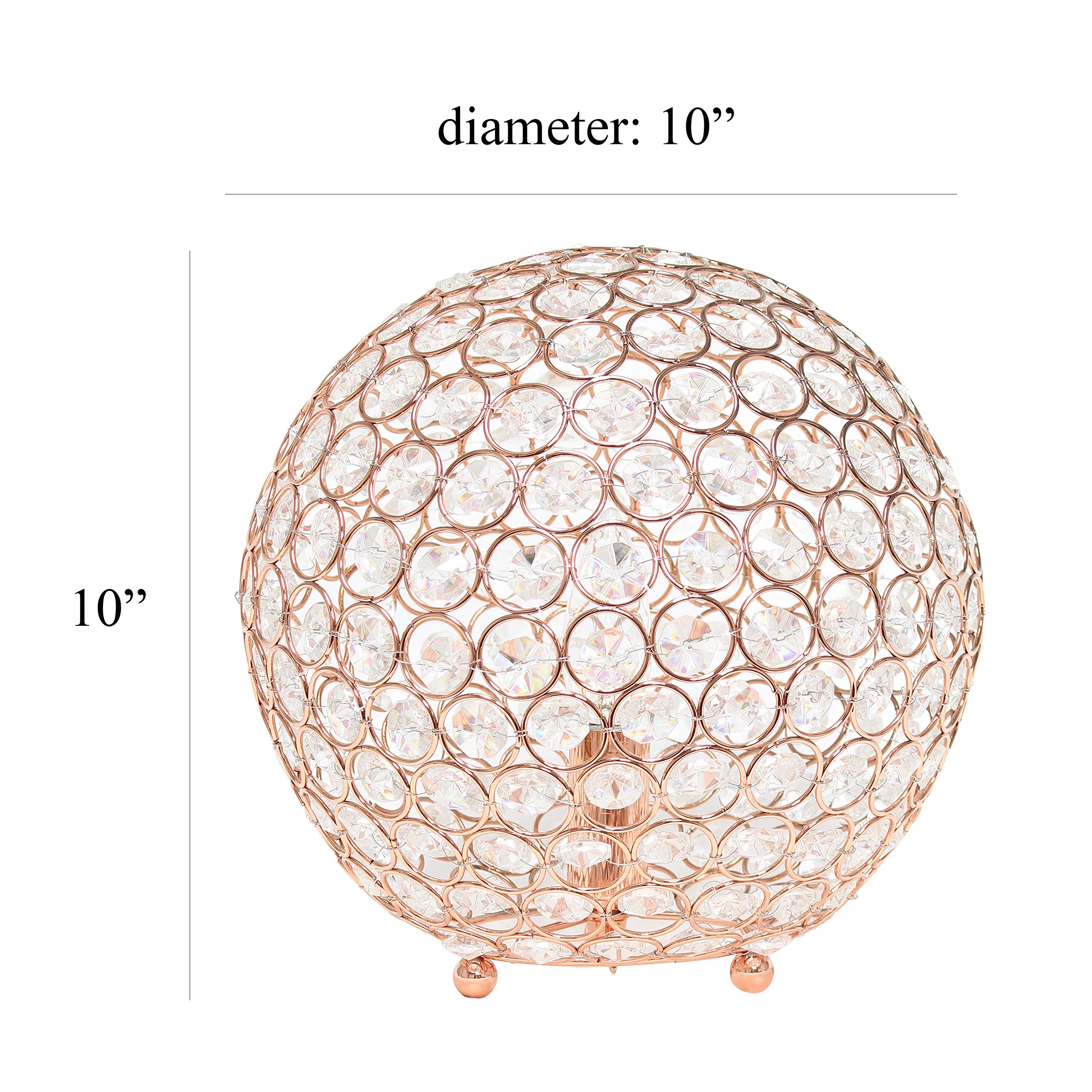 Elegant Designs Lt1067-Rgd 10" Elipse Crystal Collection Metal Crystal Ball Sequin Table Desk Lamp For Accent Lighting, Décor, Living Room, Rose Gold