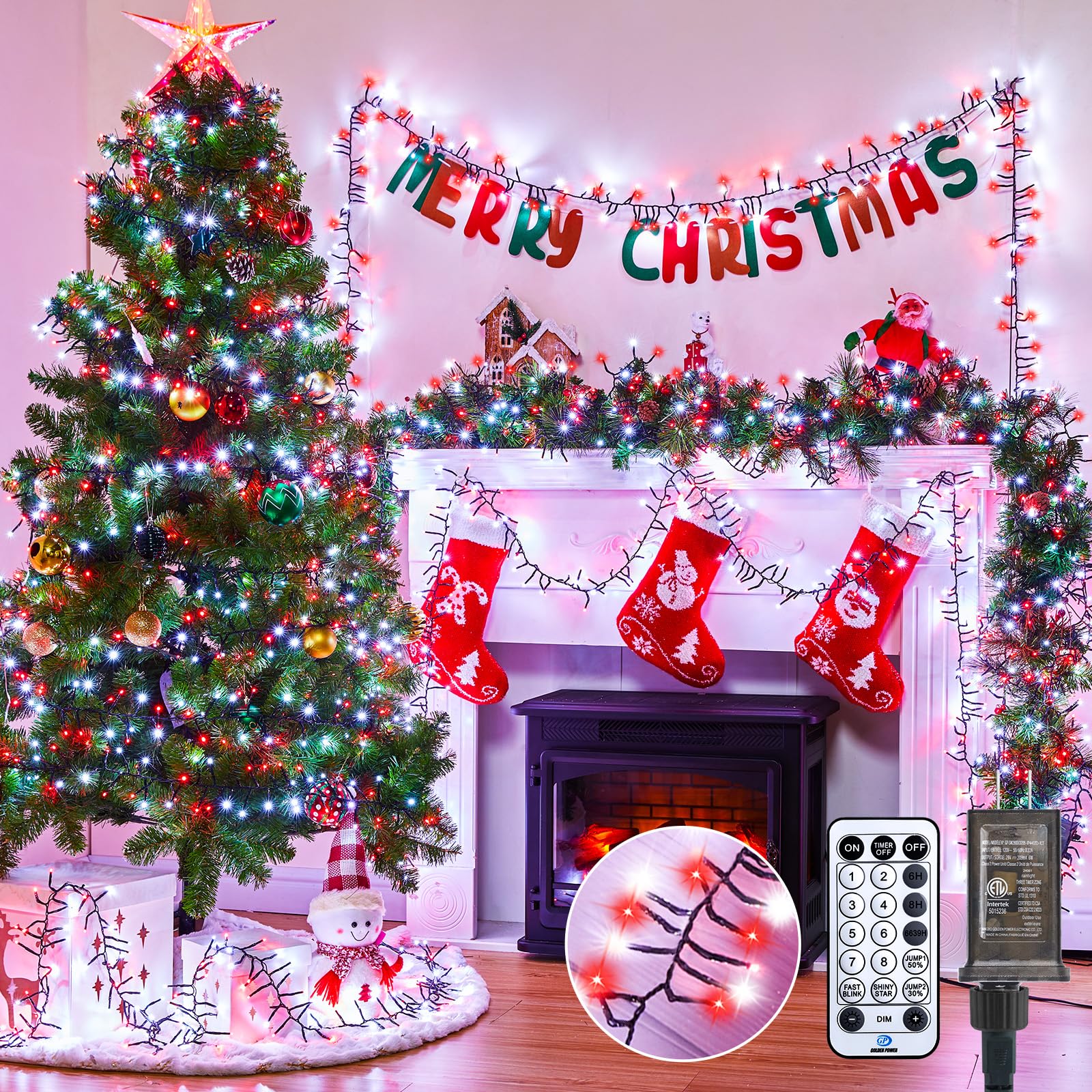 Minetom 50 Ft 1000 LED Cluster Lights Christmas Tree Lights Outdoor Christmas Firecrackers String Lights, 12 Modes Timer Remote 