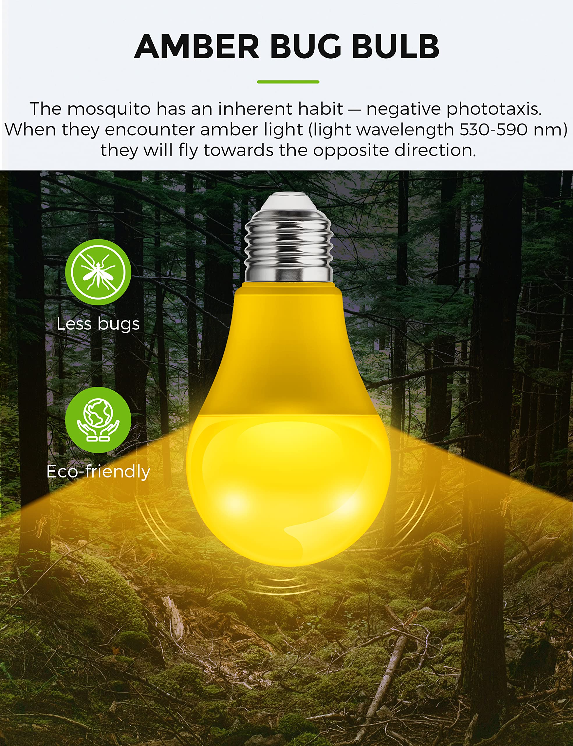 L LOHAS LED Bug Light Bulbs, A19 9W, 2000K Amber, E26 Base, Non-Dimmable, 2 Pack, Yellow