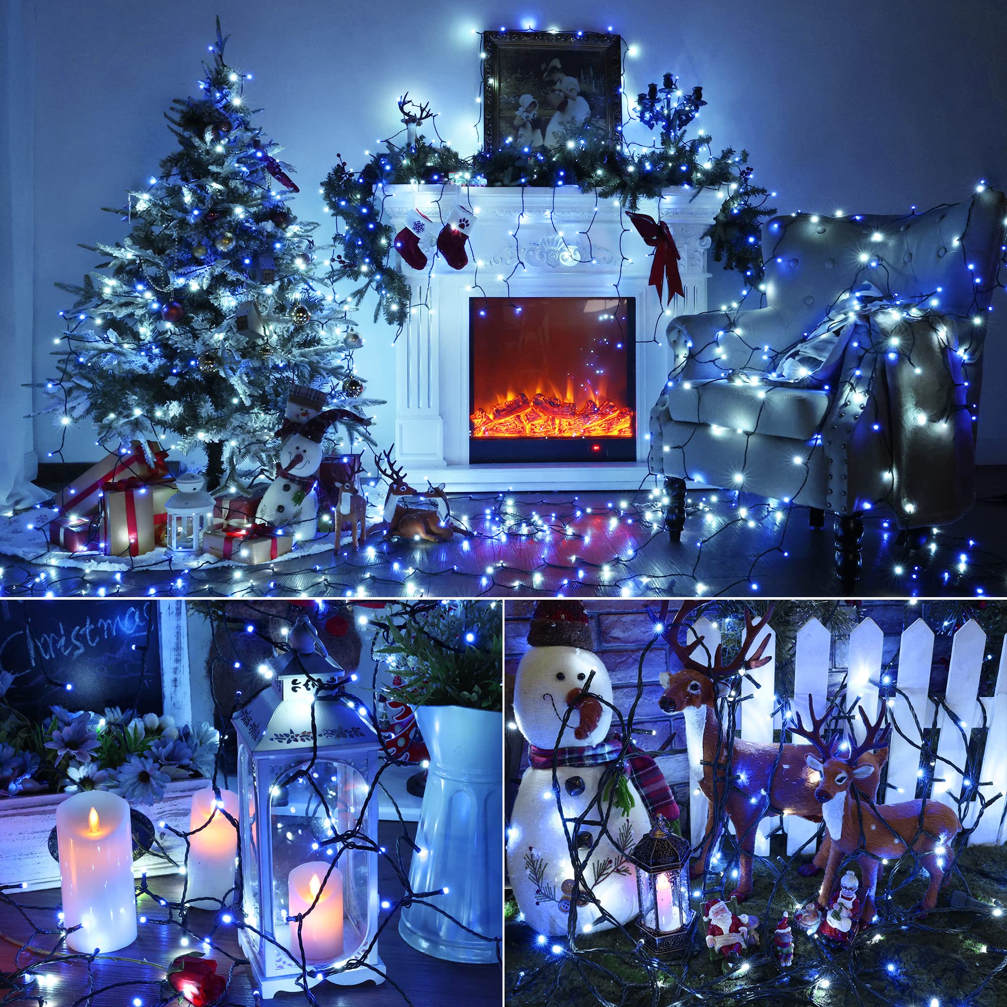 Brizled Blue & White Christmas Lights, 78.74Ft 240 Led Christmas Lights, Connectable 8 Modes Christmas Tree Lights, Outdoor Chri