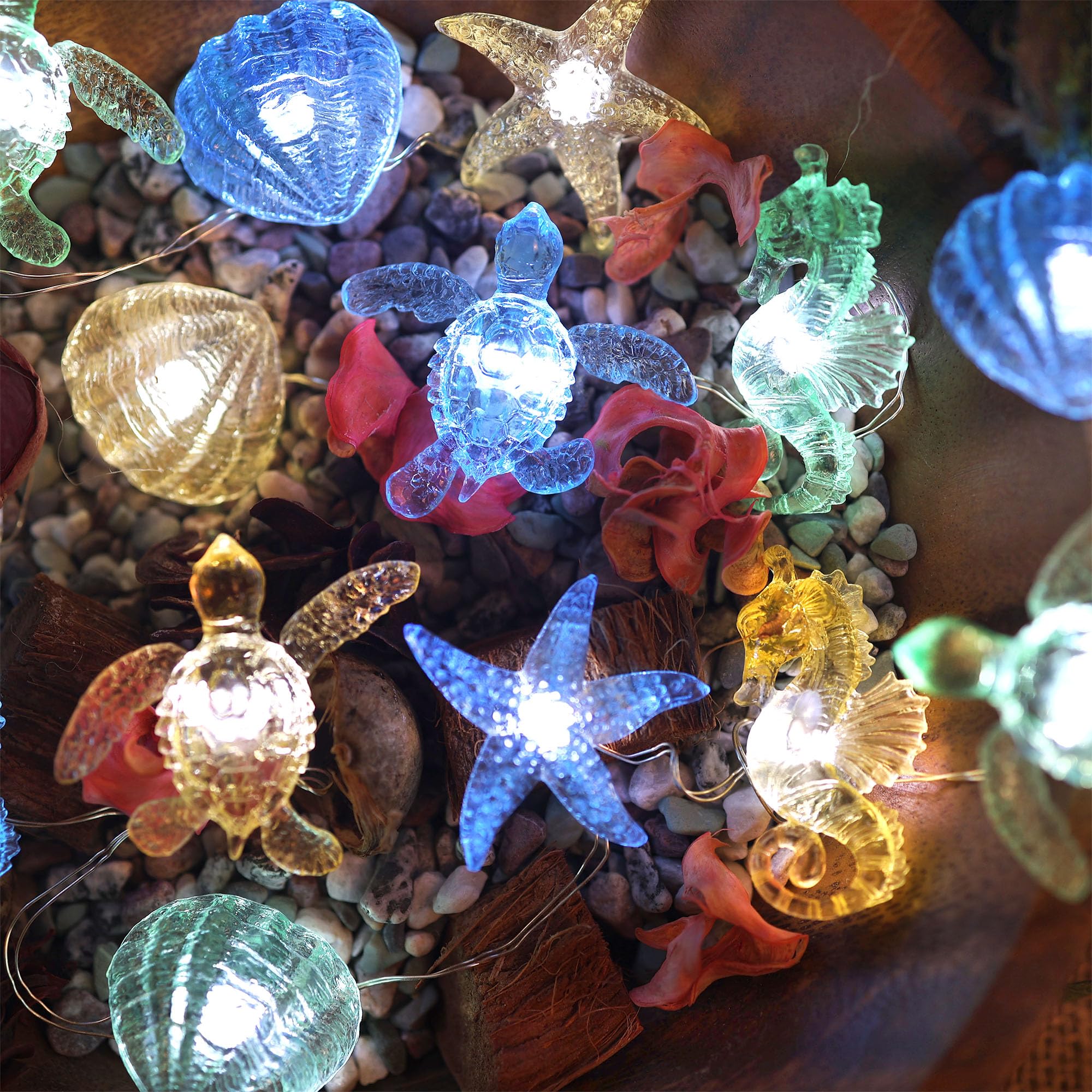 enlaceray Nautical String Lights - 30LED, 10ft, Multicolor Sea Life Decor, Plug-in/Battery Operated, Marine Themed for Bedroom & Christmas