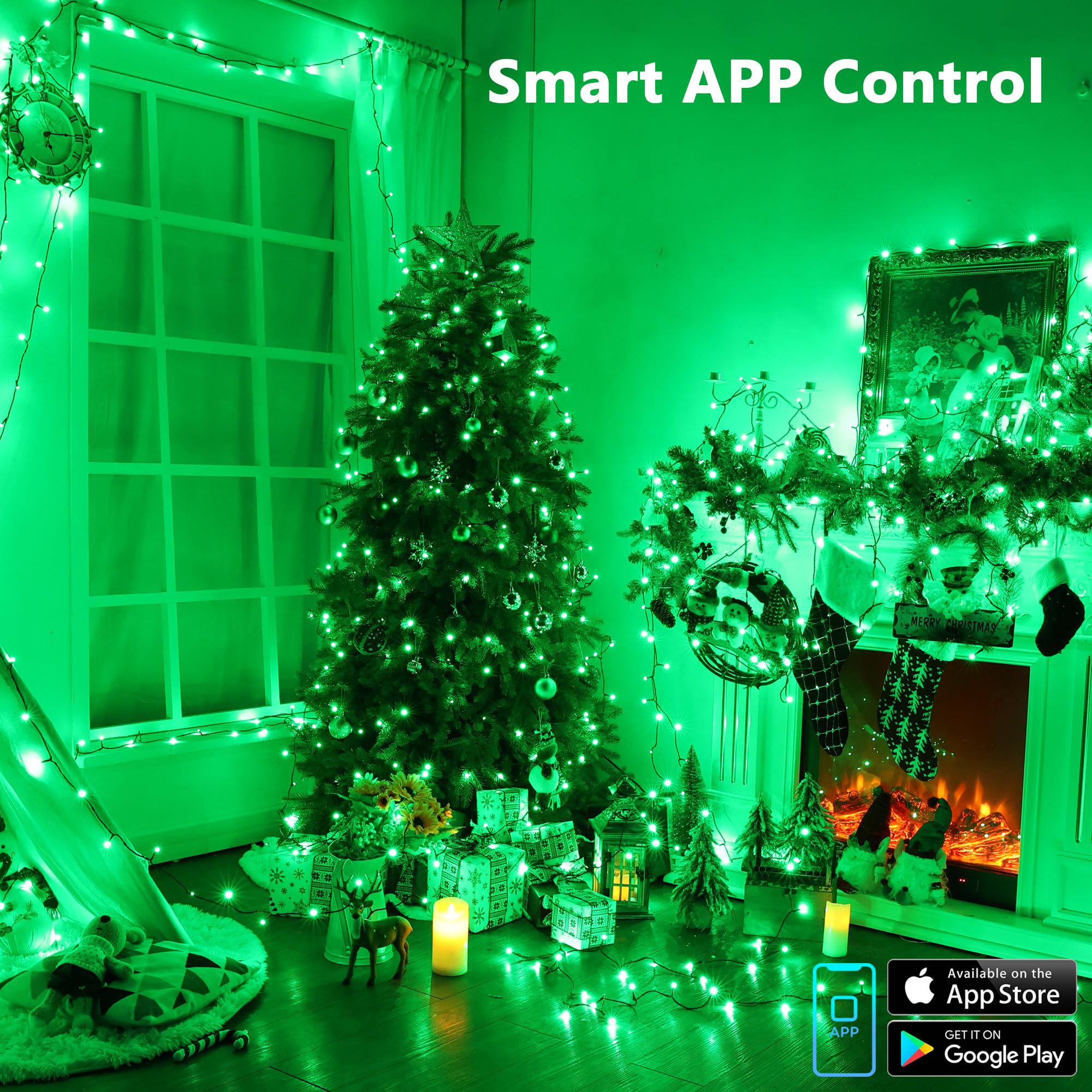 Brizled Smart Christmas Lights, 66FT 200 LED Color Changing, WiFi, Dimmable, Red & Green, Model SLCL002