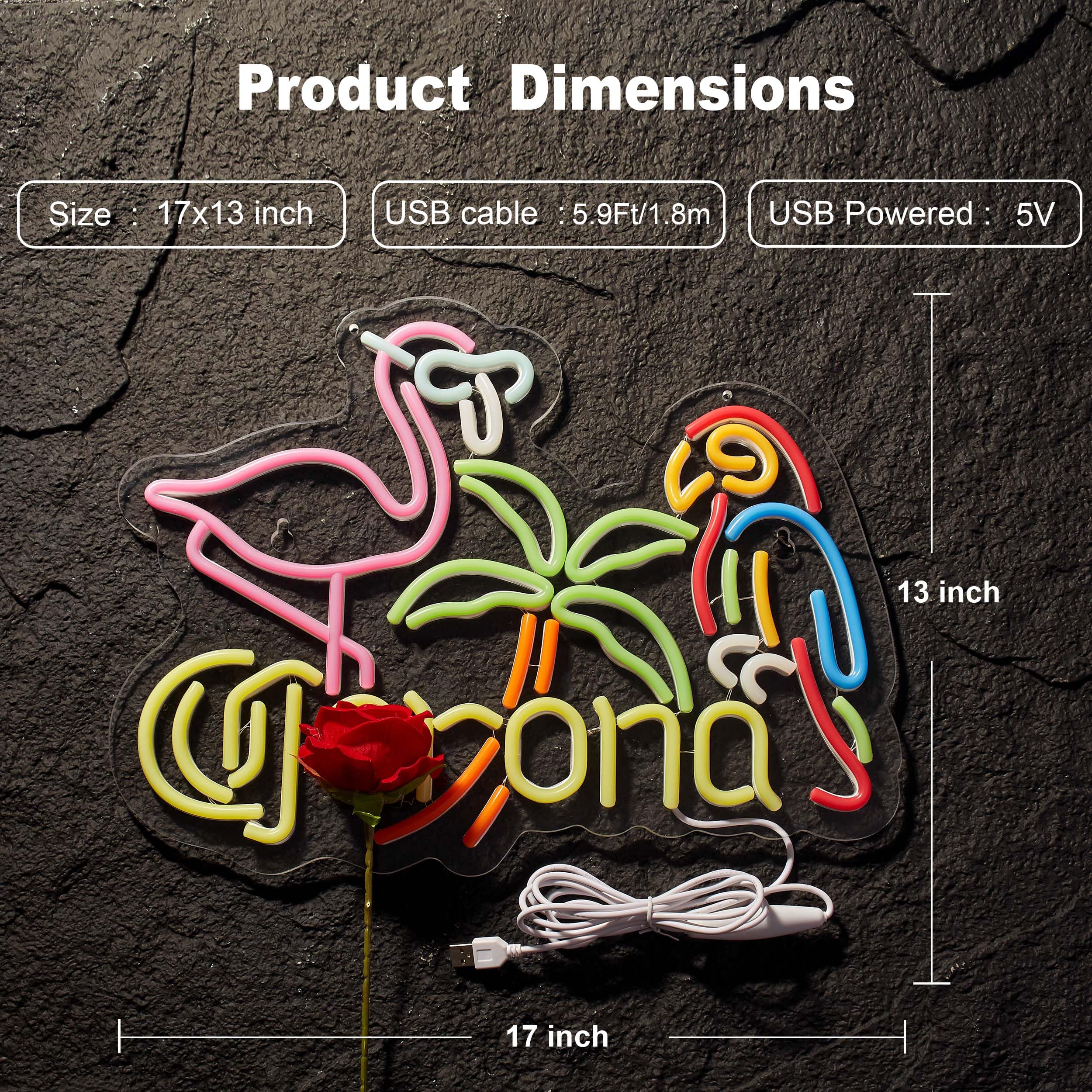 Duoweoy Flamingo And Parrot Coro Neon Sign For Wall Décor Dimmable Beer Bar Led Man Cave Neon Light Usb Powered Neon Art Signs Decor Gifts