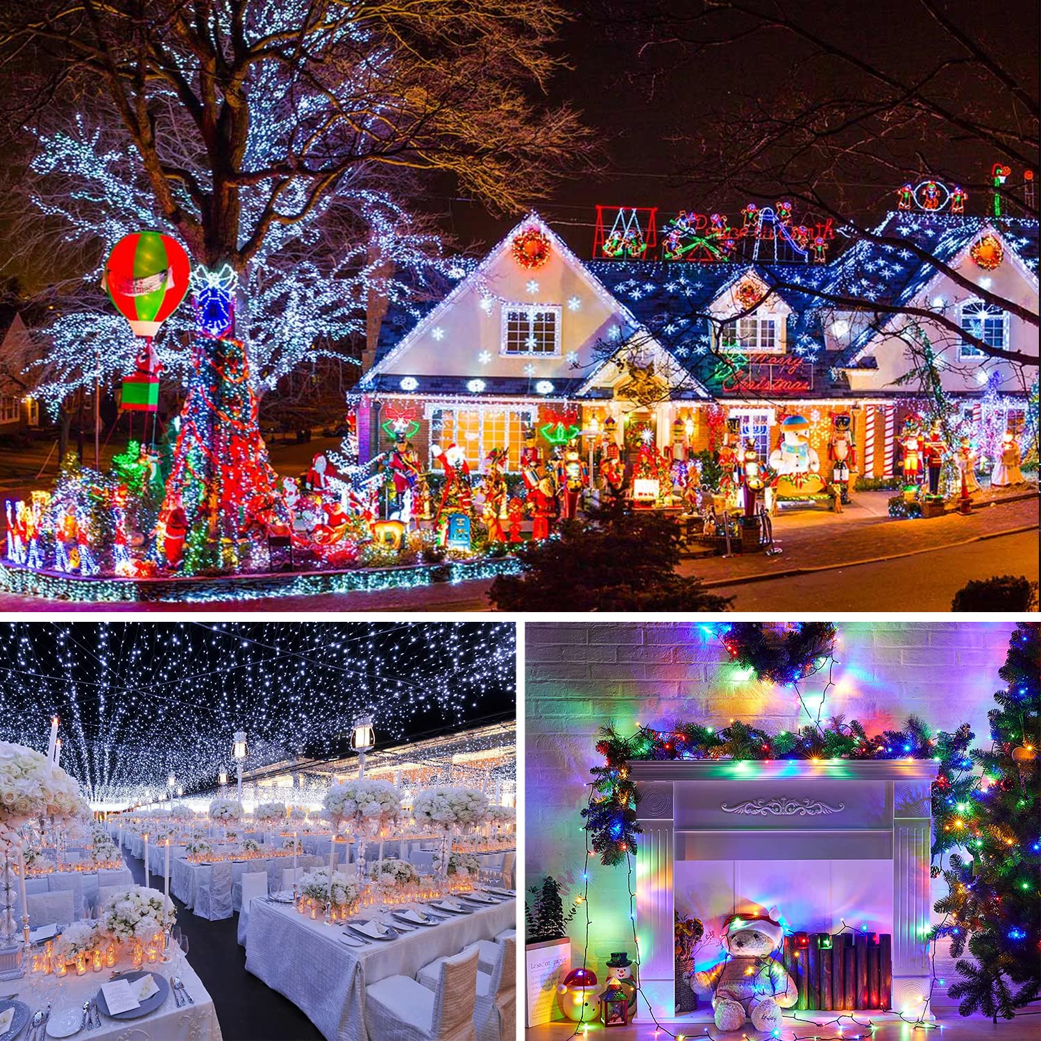 Jmexsuss 250 Led White And Multicolor Christmas String Lights Indoor Outdoor Waterproof For Garden Patio Party Halloween Christm