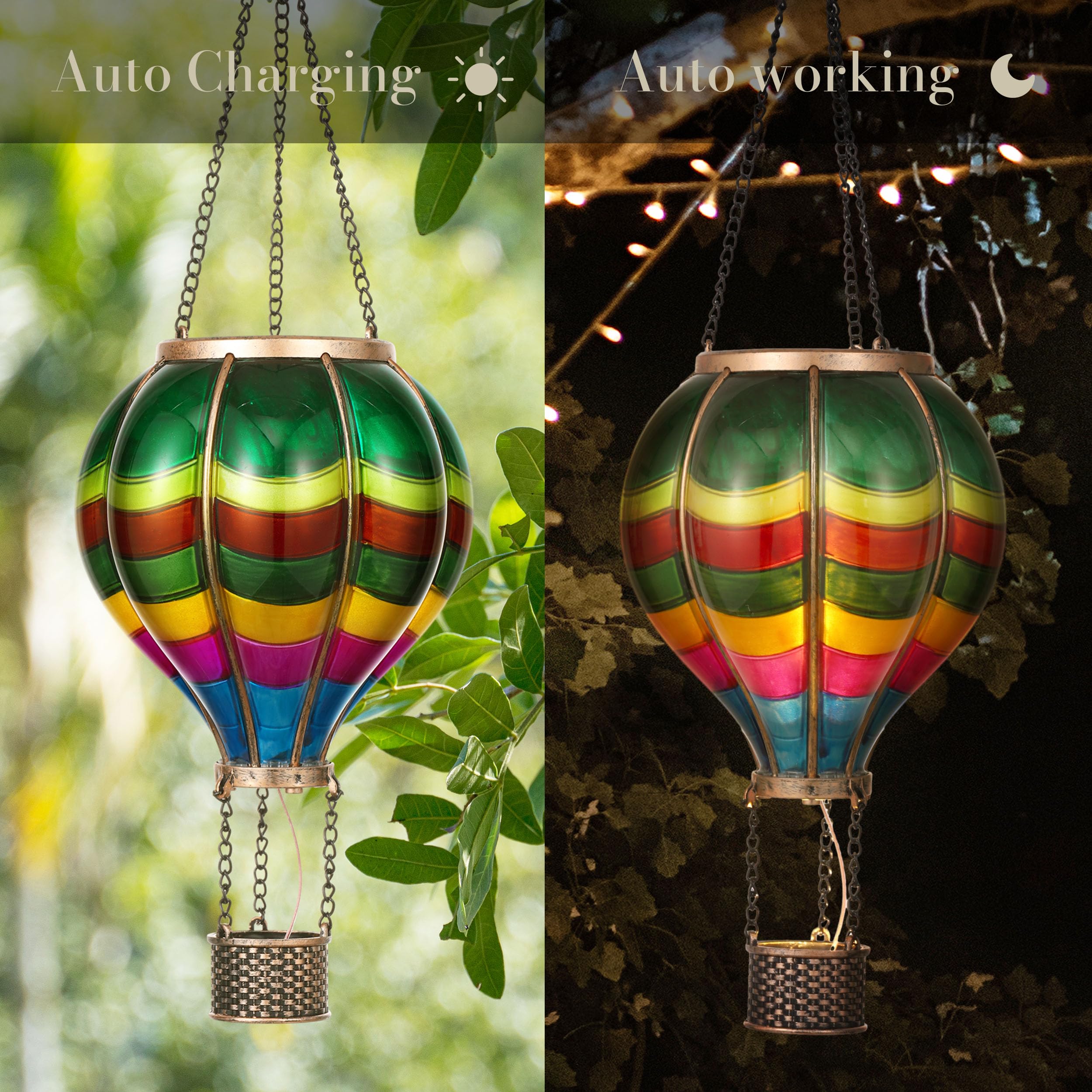 Teresa'S Collections Patriotic Hot Air Balloon Solar Lantern For Garden Decor Halloween Christmas Party,Hanging Flickering Flame