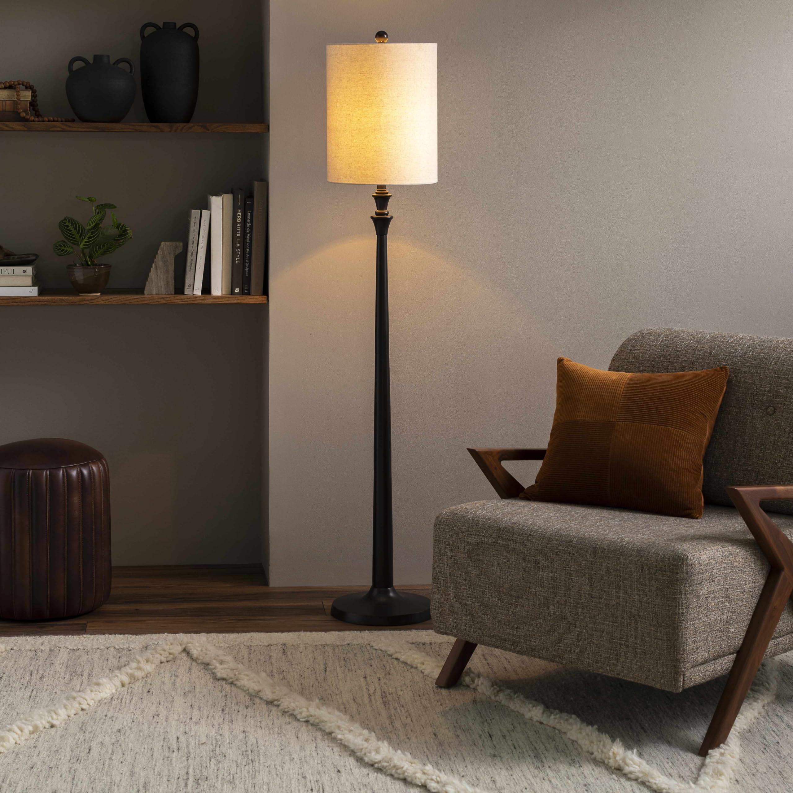 Boutiquerugs Przodkowo Floor Lamp For Living Room - Modern Standing Lighting - Shade Linen - Cream, Brown - 64'' H