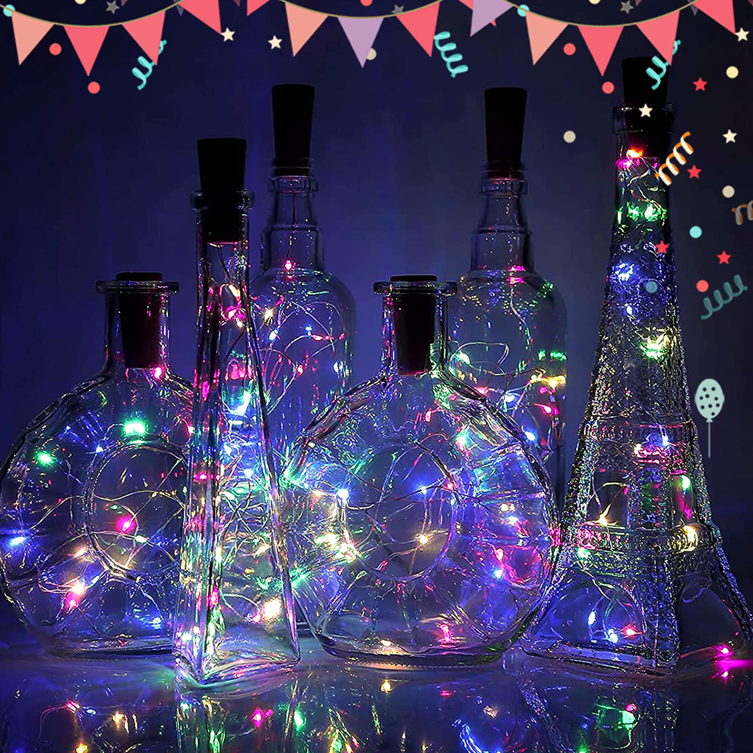 StarryMine Bottle Lights 12 Pack, 20 LEDs Cork Lights, Battery Powered Fairy String Lights, Colorful for DIY Decor