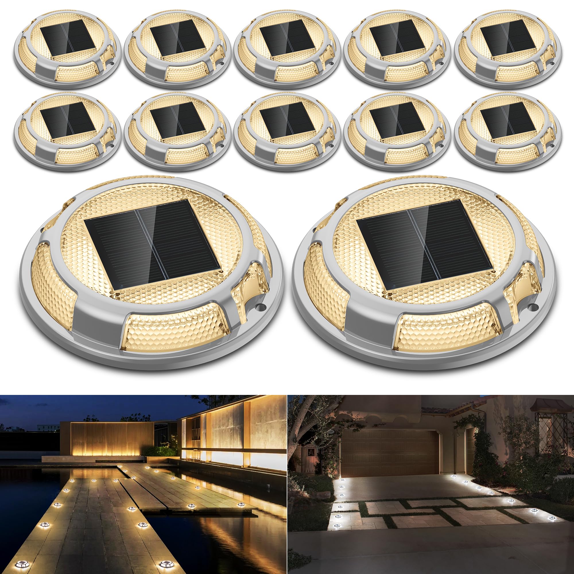 Fabstyl 12 Pack Solar Driveway Lights - Waterproof Led Outdoor Deck Lights (Warm & Cool)