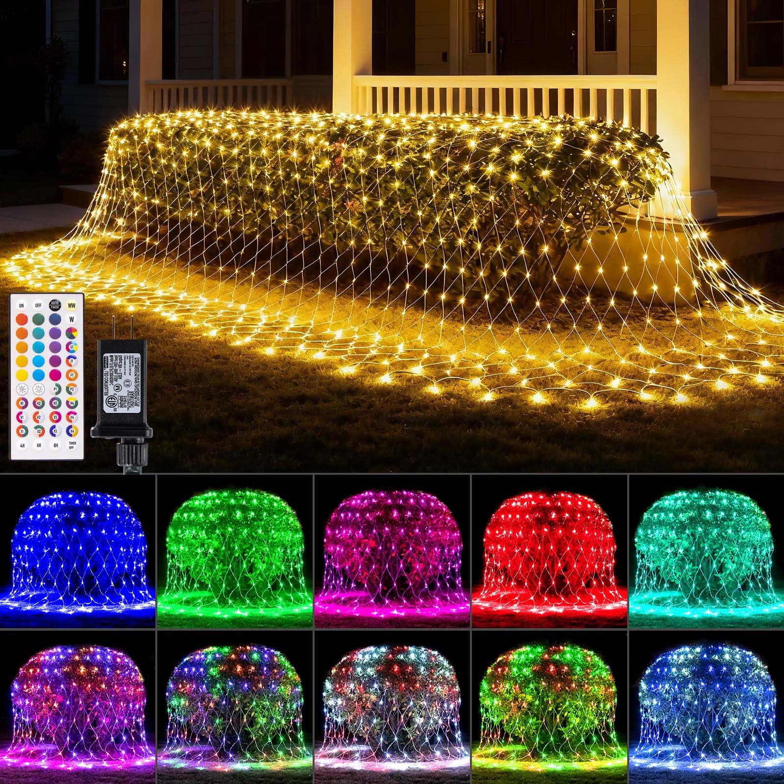 LitHome 204 LED Christmas Net Lights Outdoor  9.8ft x 6.6ft Color Changing Christmas Net Lights with Remote  35 Colors 9 Modes Connectable RGB Mesh Light Blue Plug in for Bushes  Xmas  Garden Decor