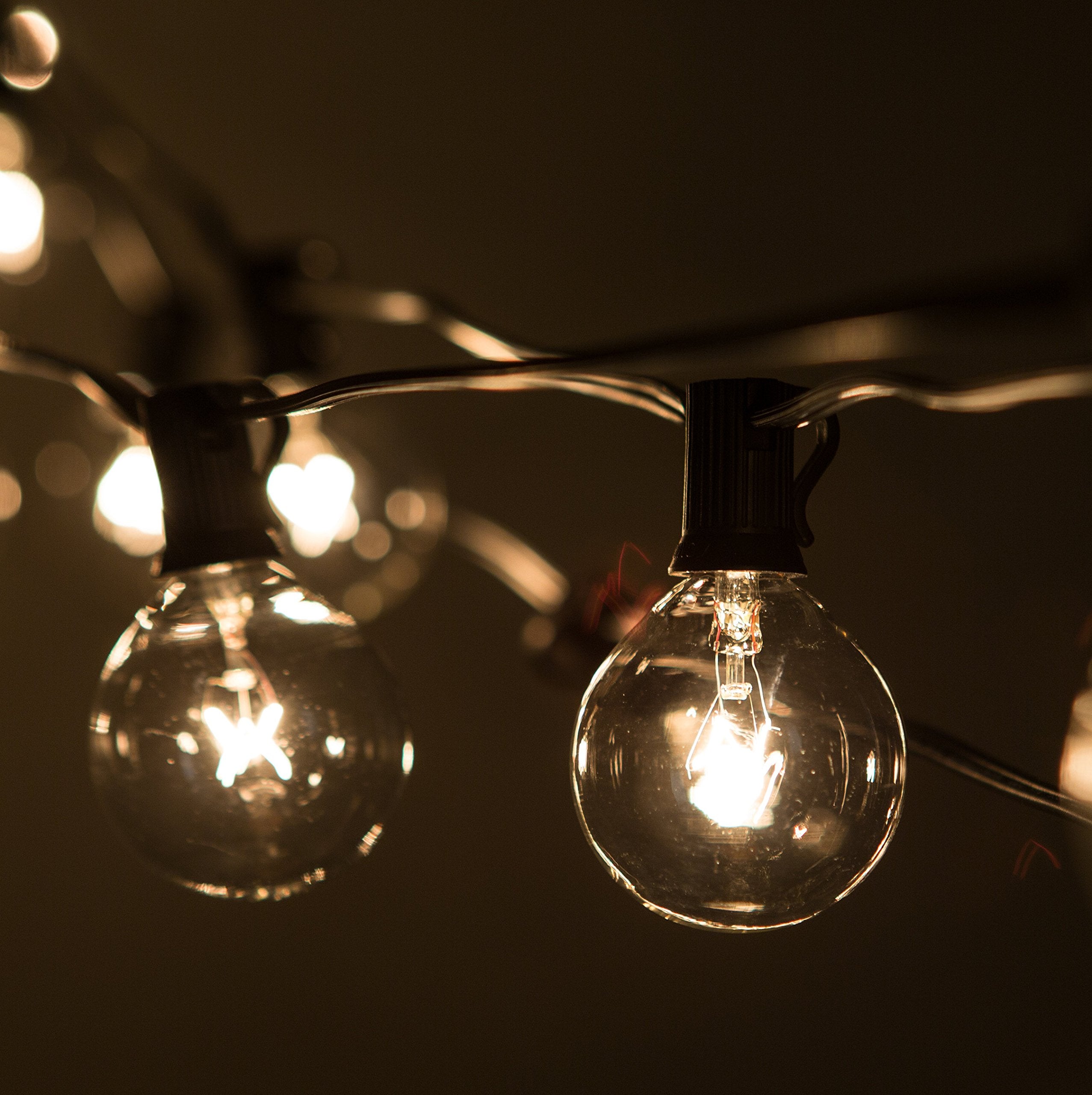 Hometown Evolution 50ft G50 Globe Patio String Lights, 2in Clear Bulbs, Black Wire, Model HTE192, Includes 2 Free Spares