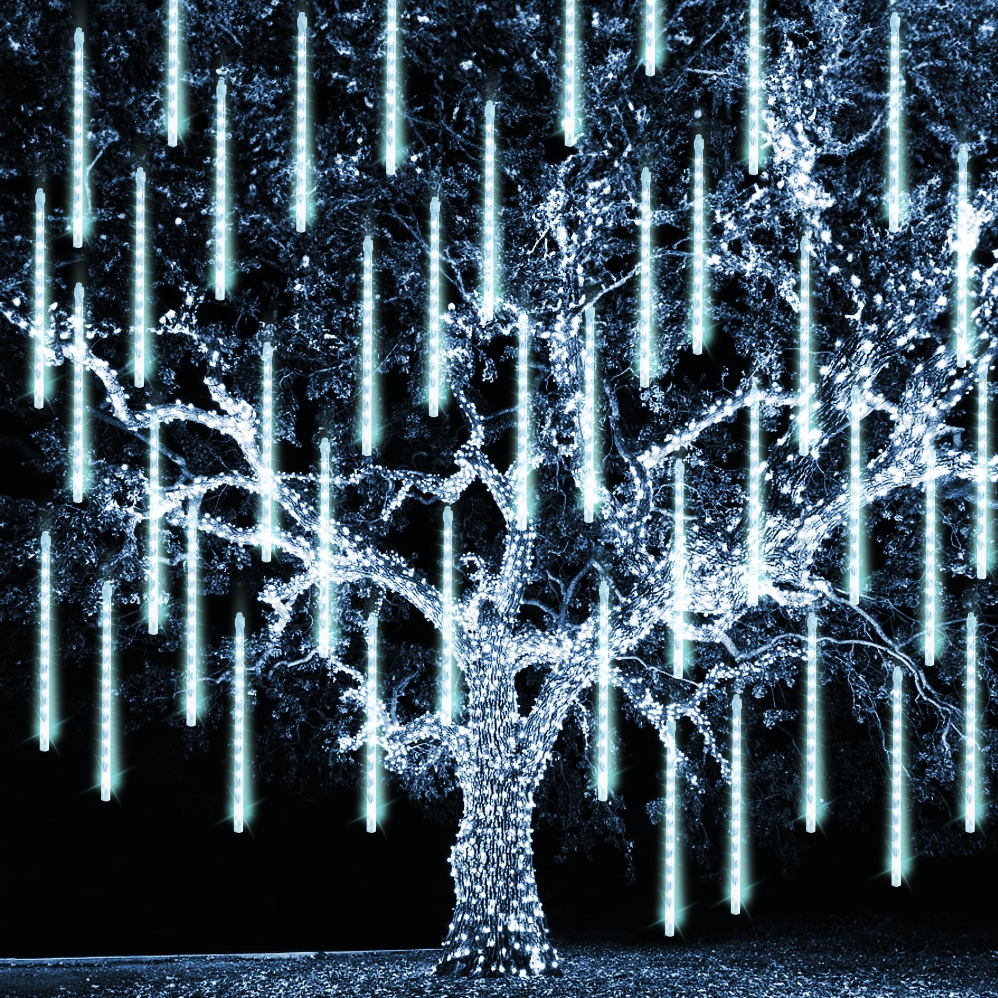 TW SHINE Christmas Meteor Shower Lights, 288LED, 12in Tubes, Waterproof, White, Outdoor Decorations, 3 Pack