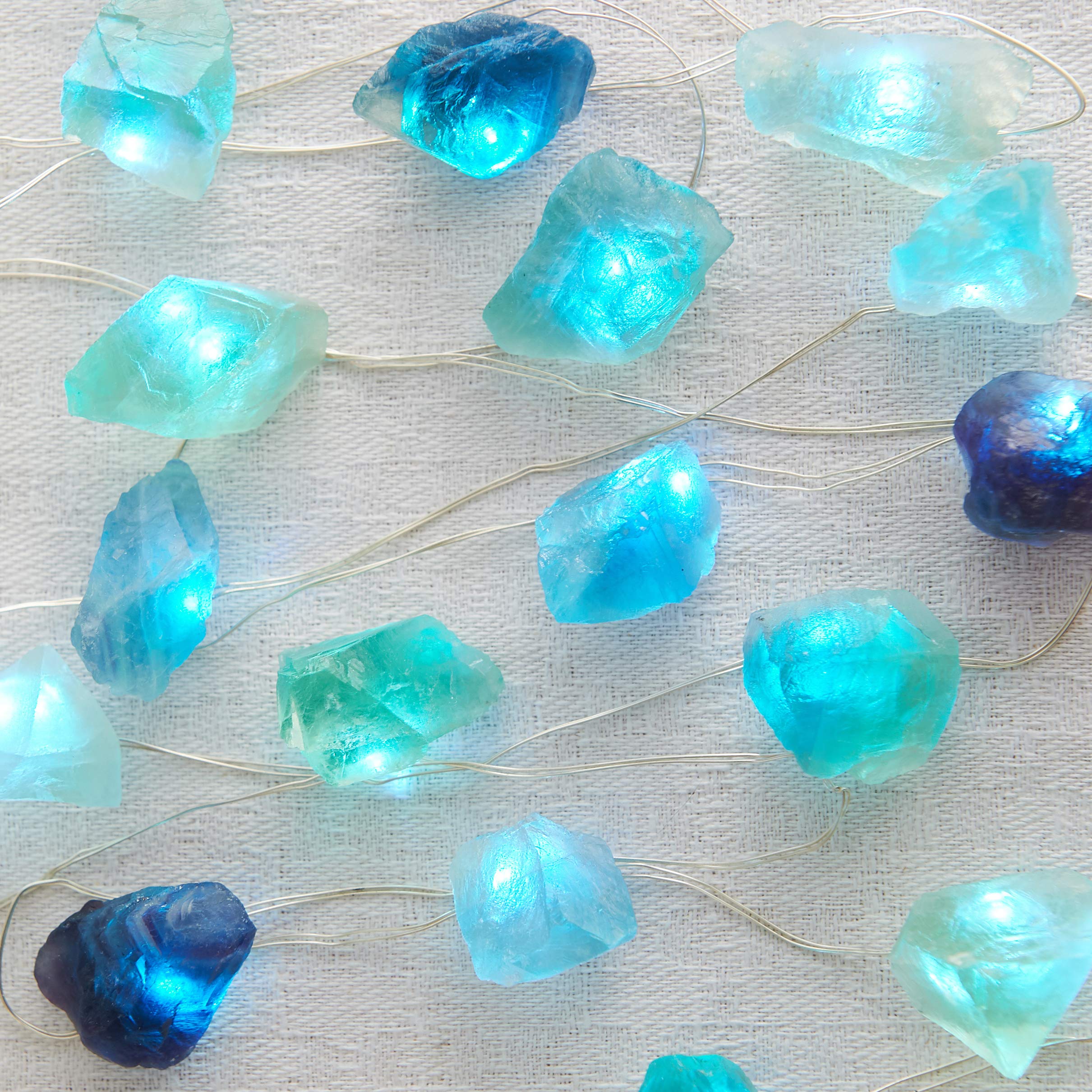 Natural Fluorite String Lights 6.5 FT 20 LED String Lights for Bedroom USB/Battery Operated Blue Fairy Lights Sea Glass Crystal Decor Perfect Decorative Lights for Bedroom Sea Glass Christmas Tree Kit