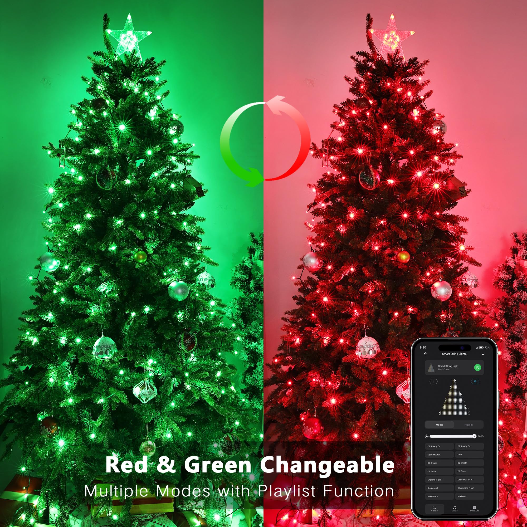 Brizled Smart Christmas Lights, 66FT 200 LED Color Changing, WiFi, Dimmable, Red & Green, Model SLCL002