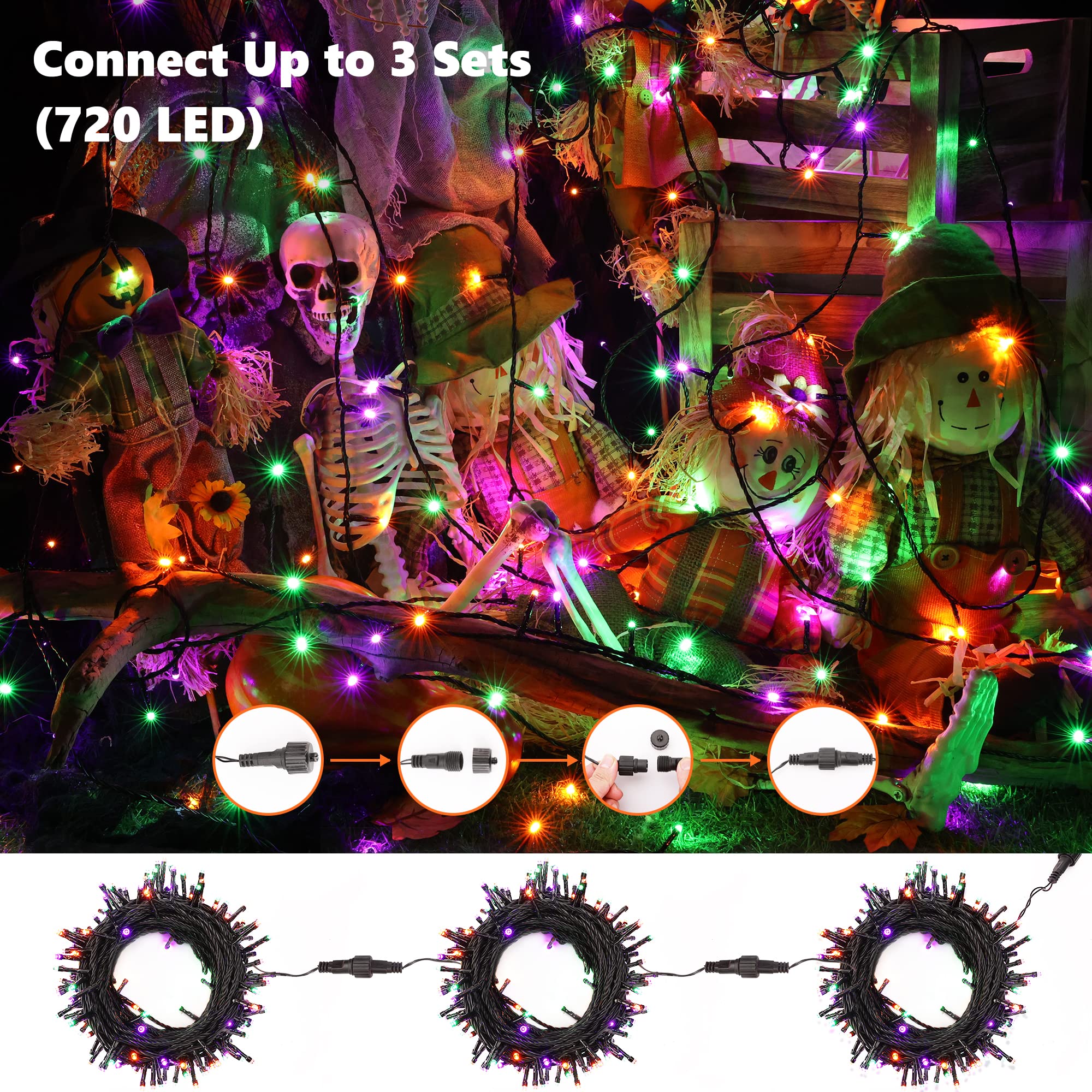 Brizled Mini Halloween Lights, 78.74ft 240 LED String Lights Connectable, 8 Modes Outdoor Halloween Lights, Halloween Tree Light