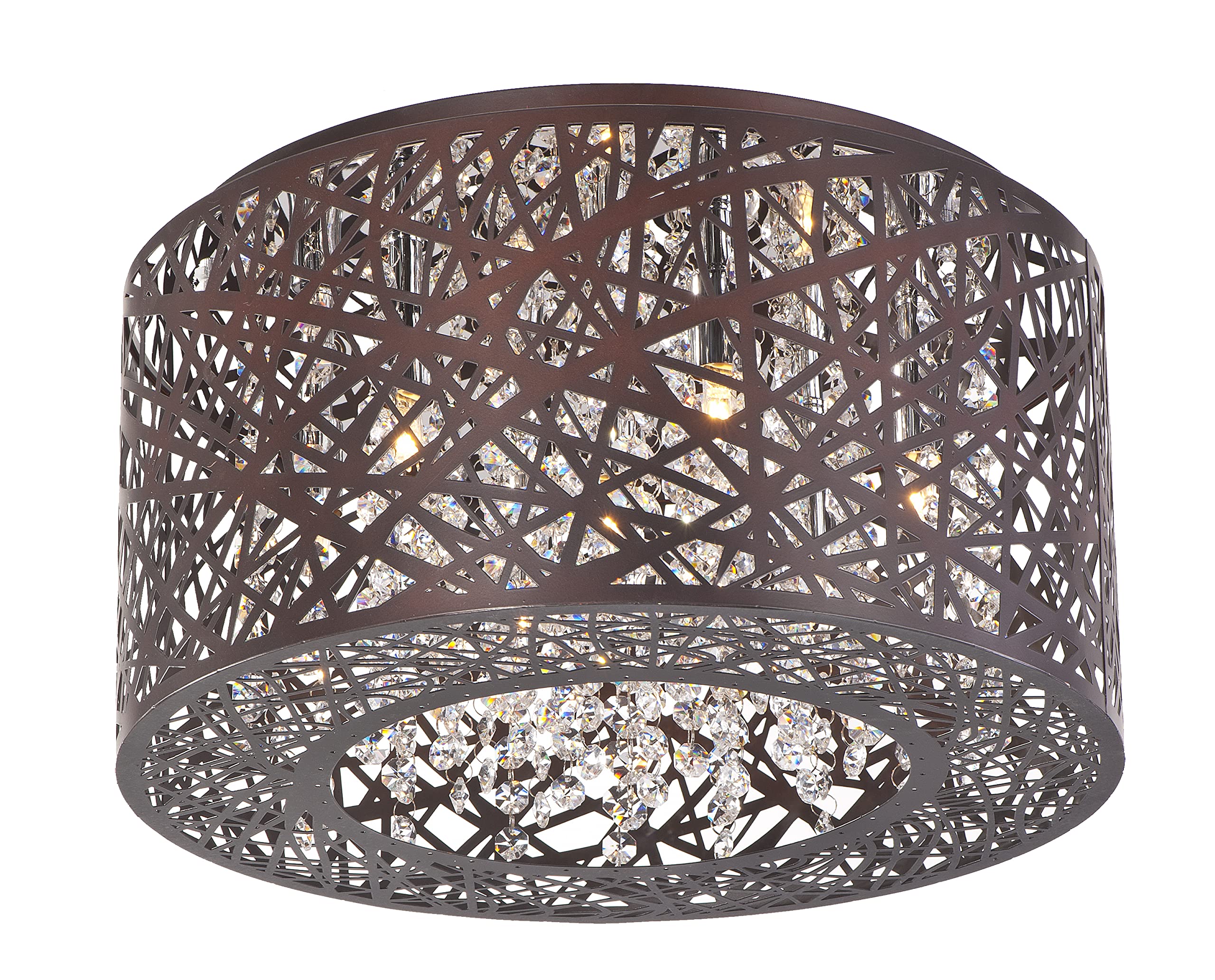 Et2 E21300-10Bz I Inca Collection Xenon Seven Light Laser-Cut Sheath With Crystal Drum Ceiling Flush Mount - Bronze Finish I 290