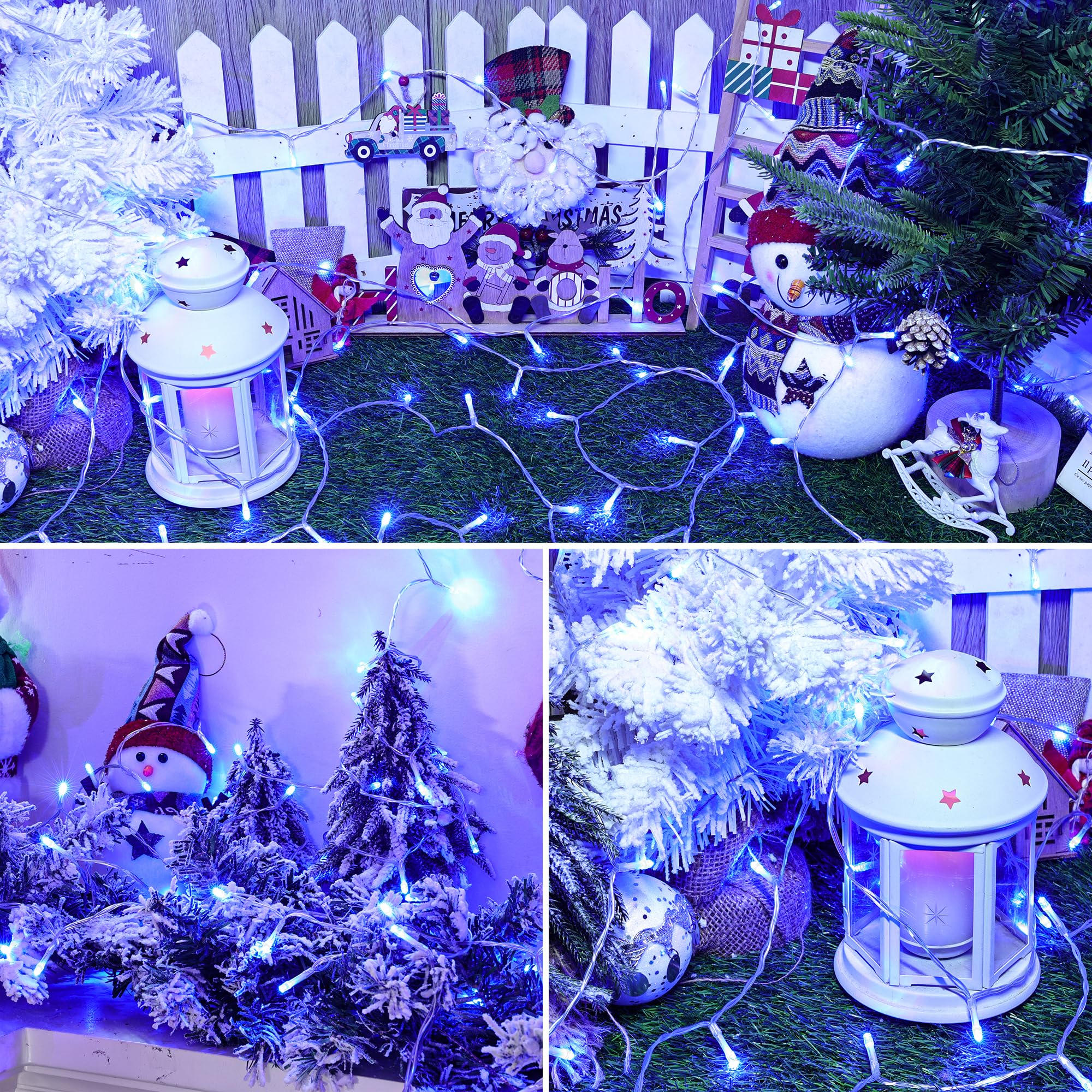 Lomotech Battery Operated Christmas Lights - 4 Pack Total 66Ft 200Leds String Lights 8 Modes Waterproof With Timer For Home  Garden  Party  Holiday  Tree Decoration (Clear Wire  Blue)