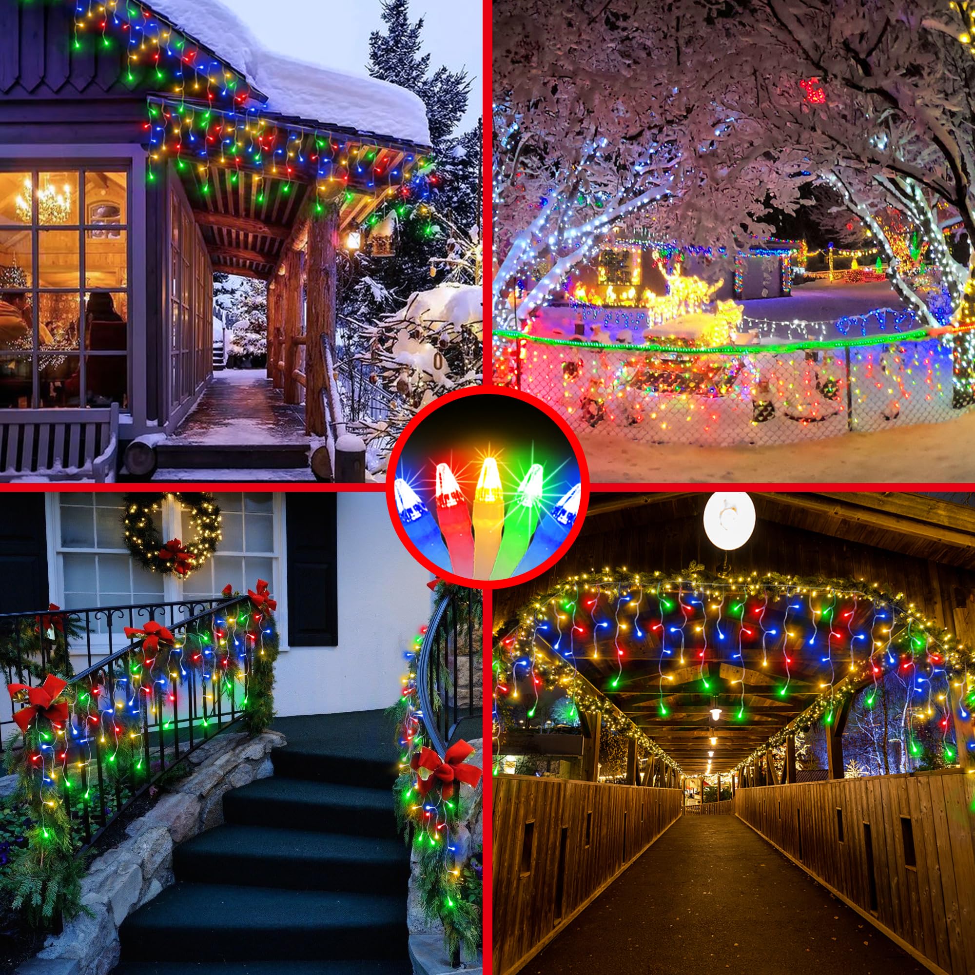 QUHUATU 1296 LED Christmas String Lights, 131ft with 288 Drops, 8 Modes, Waterproof, Multicolor