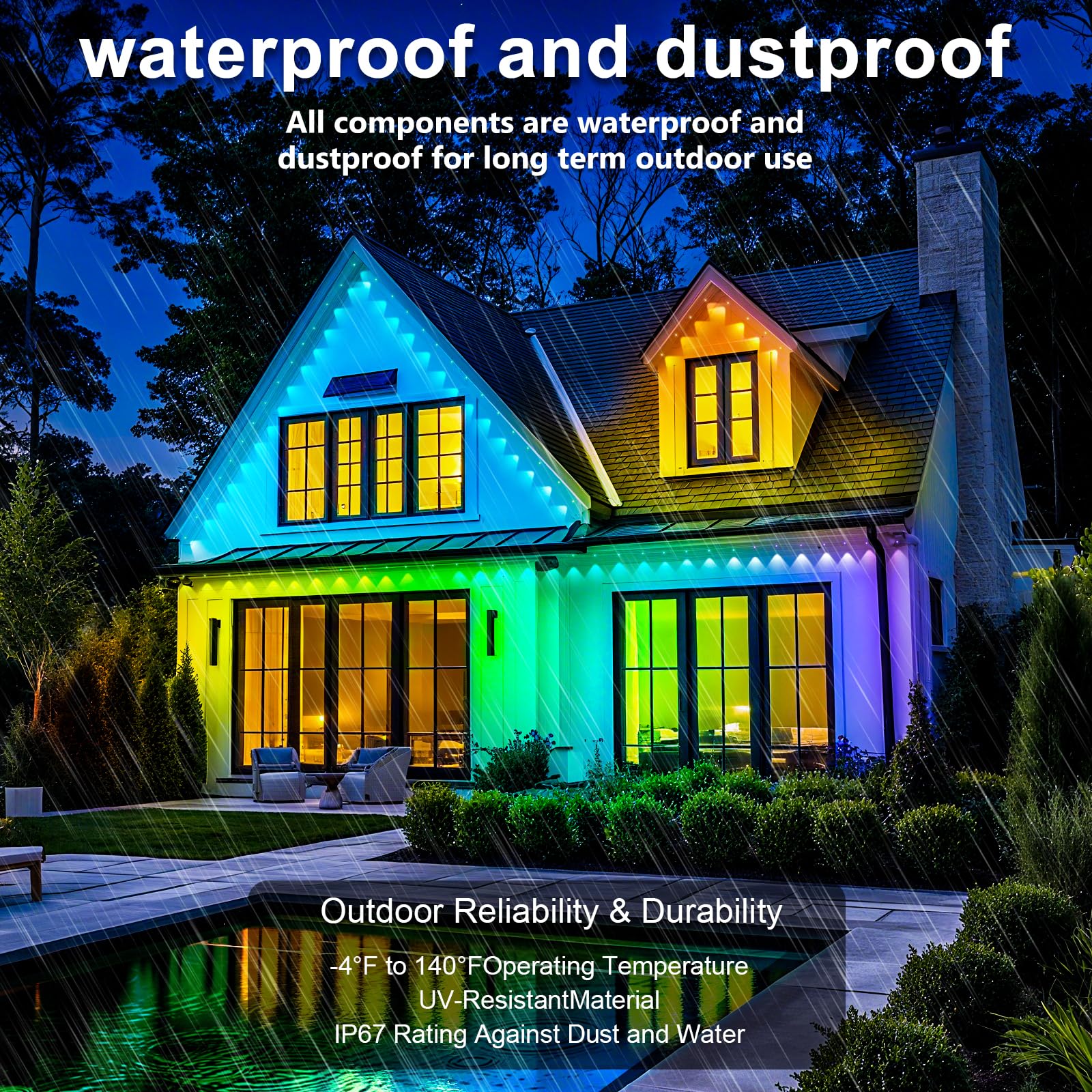 INZIDOL Permanent Outdoor Lights, 300FT RGB Waterproof Smart Lights for Roof, Christmas, Party with Remote APP Control