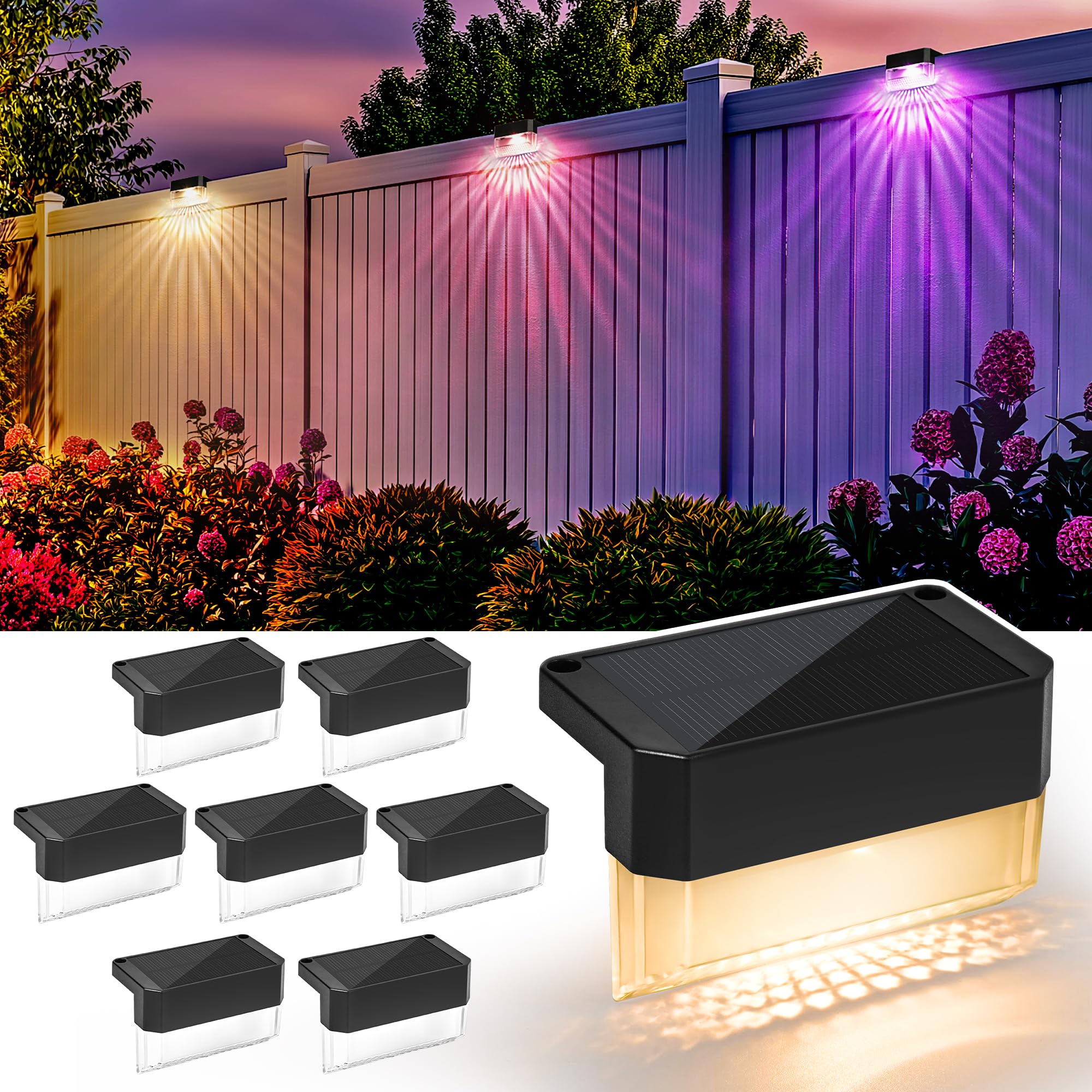 SOLPEX Solar Fence Lights Outdoor,Solar Deck Lights Waterproof Led Solar Lights for Outdoor Stairs,Step,Patio,Yard,Garden,Balcon