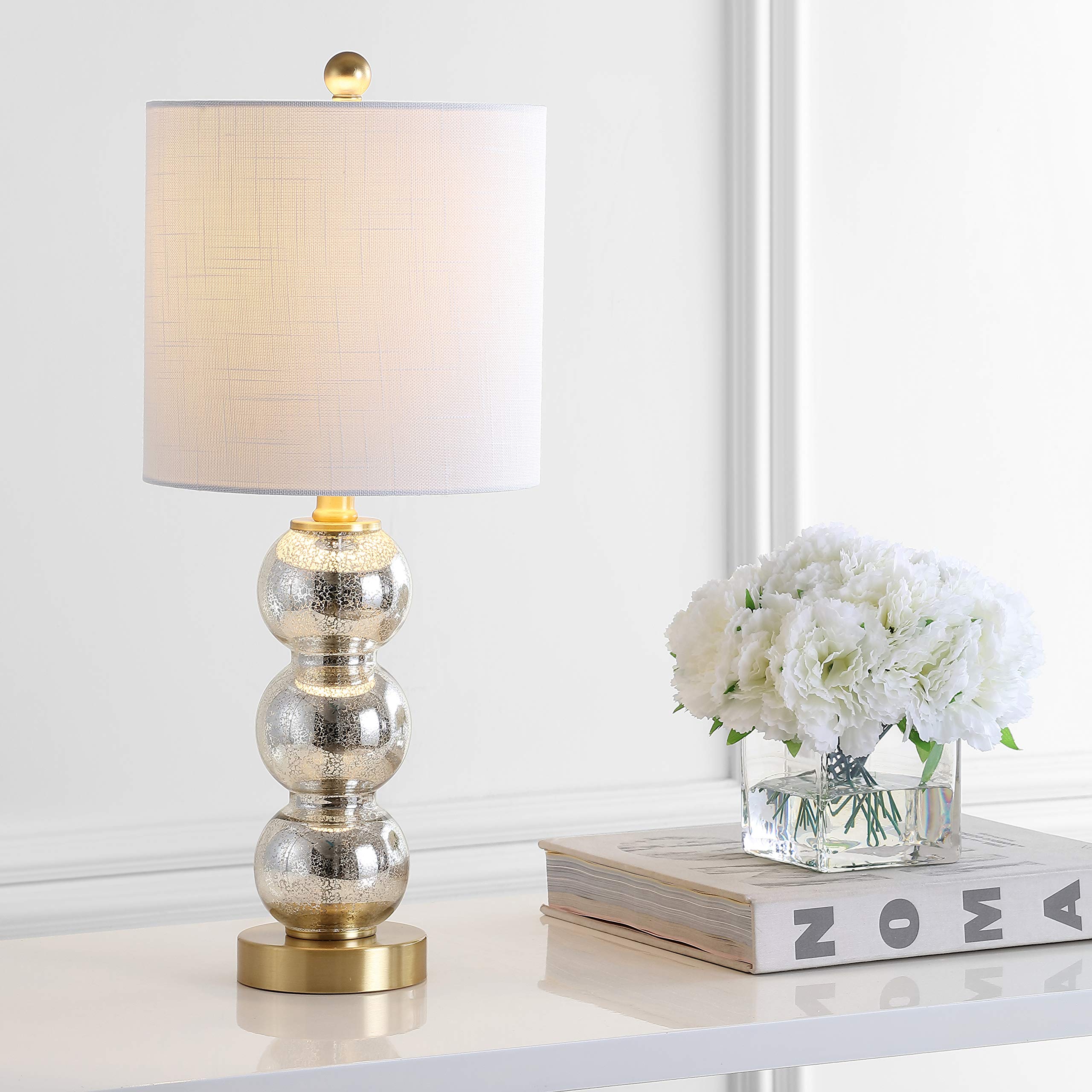 JONATHAN Y LED Table Lamp, 21in Glass/Metal, Mercury Glass/Brass Gold, Model JYL1021C, Contemporary Design for Bedroom, Living Room, Office