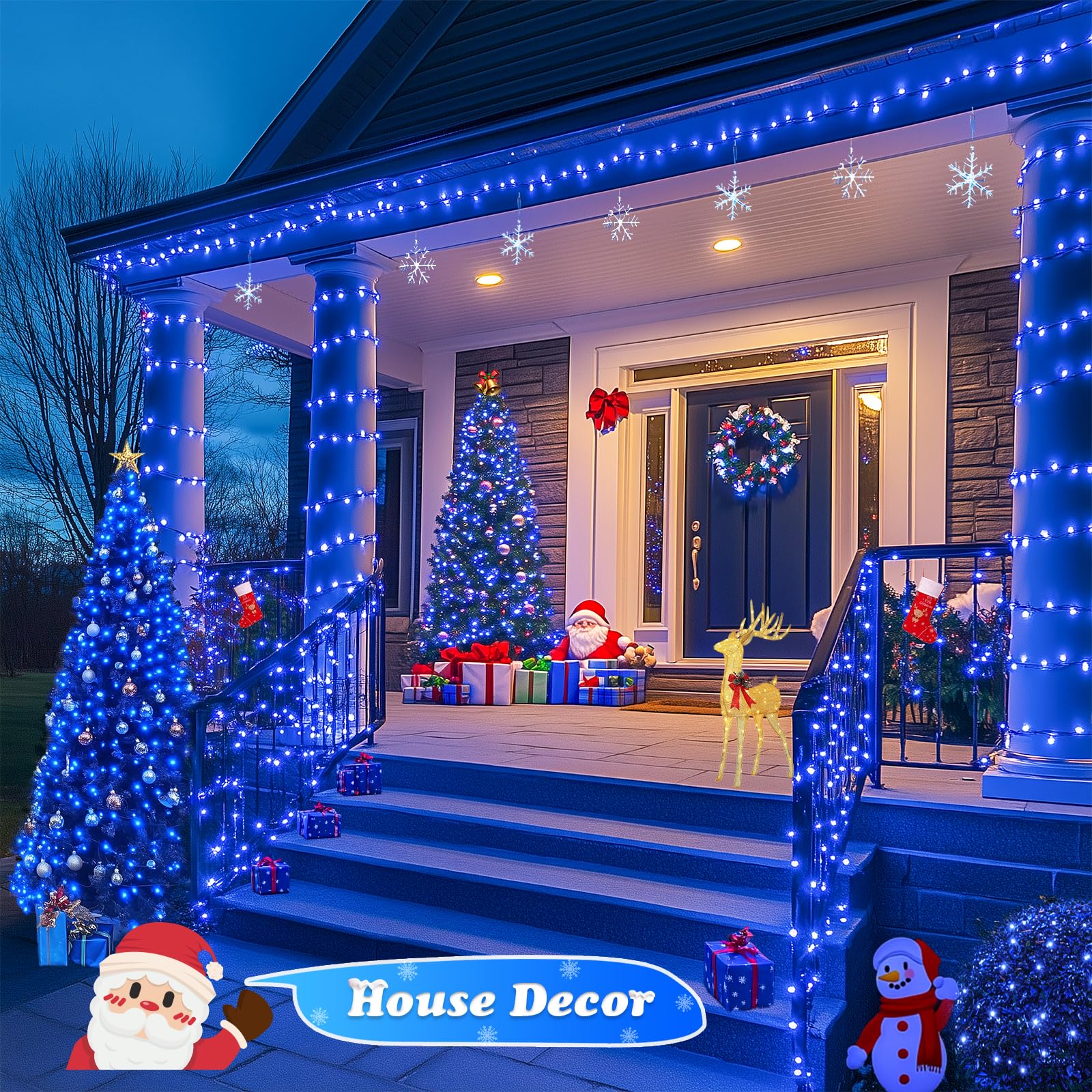 Jmexsuss 500 Led Blue Christmas Lights Outdoor, 173Ft 8 Modes Waterproof Christmas Tree Lights, Green Wire Led Fairy String Ligh